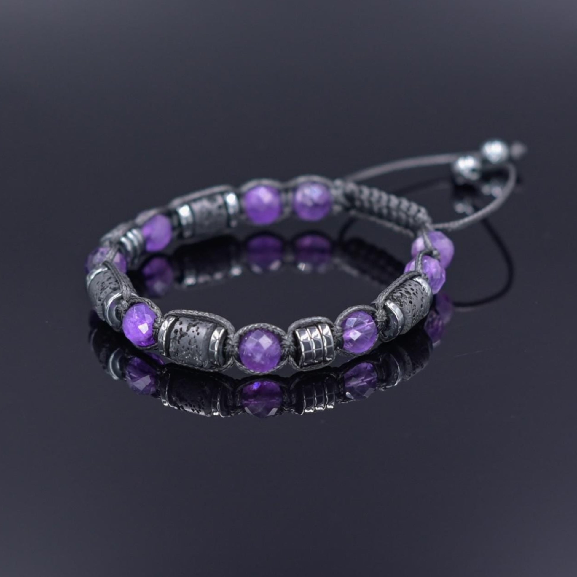 Men's Amethyst Black Lava Stone Braided Bracelet, Purple Beads Bracelet, Gift for Him, Adjustable Macrame Bracelet, Hematite Bracelet - Shamballa Bracelet - Mantra Bracelet  -  Yoga Bracelet -  Birthstone Bracelet - Gemstone Bracelet Men - Chakra Bracelet - Macrame Bracelet - Healing Bracelet - Gift for Father - Gift For Men - Valinde
