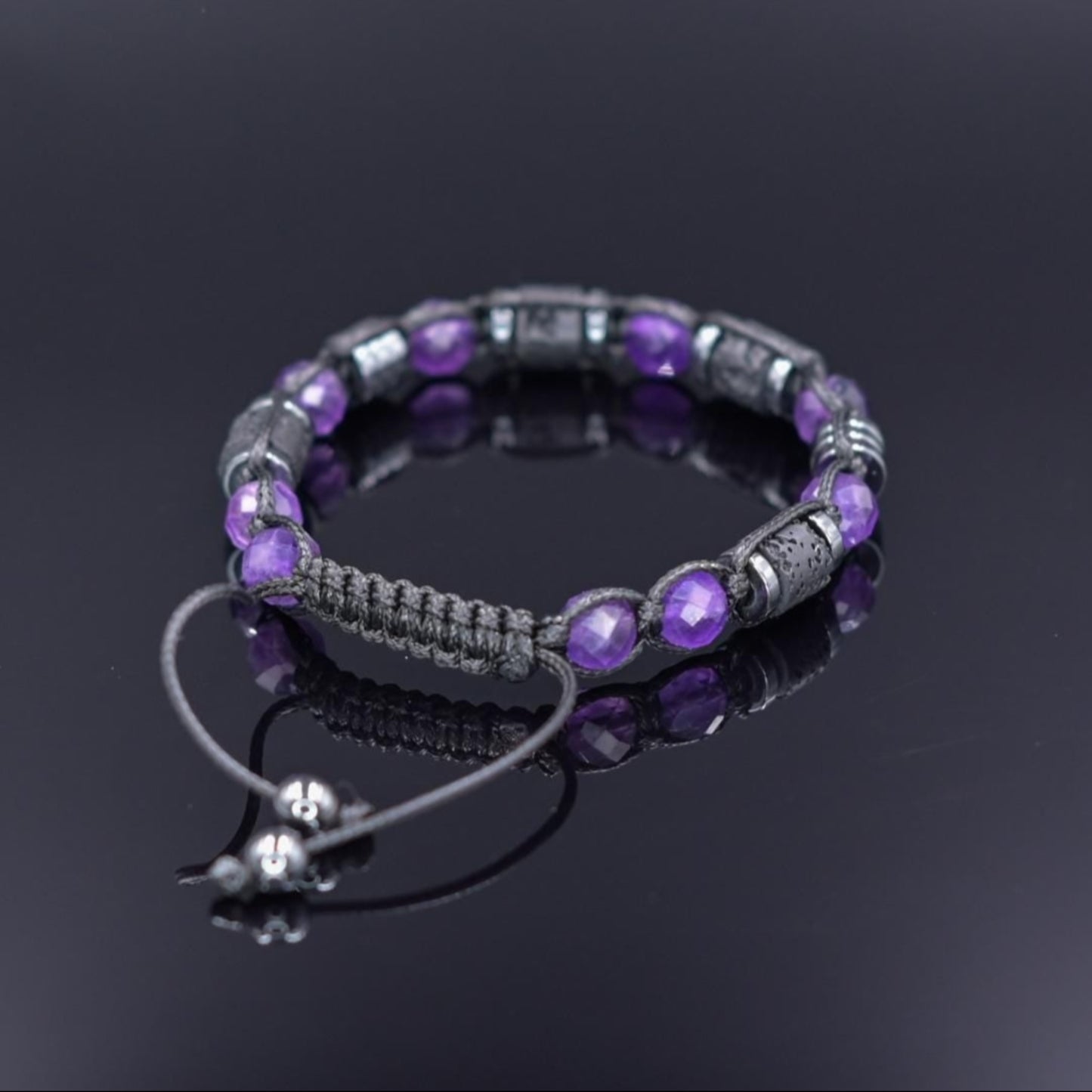 Men's Amethyst Black Lava Stone Braided Bracelet, Purple Beads Bracelet, Gift for Him, Adjustable Macrame Bracelet, Hematite Bracelet - Shamballa Bracelet - Mantra Bracelet  -  Yoga Bracelet -  Birthstone Bracelet - Gemstone Bracelet Men - Chakra Bracelet - Macrame Bracelet - Healing Bracelet - Gift for Father - Gift For Men - Valinde
