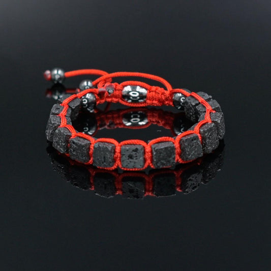 Lava Stone Cube Beaded Gemstone Bracelet, Men's Black Lava Rock Adjustable Braided Bracelet, Gift for Men, Macrame Bracelet, Men's Gift - Shamballa Bracelet - Mantra Bracelet  -  Yoga Bracelet -  Birthstone Bracelet - Gemstone Bracelet Men - Chakra Bracelet - Macrame Bracelet - Healing Bracelet - Gift for Father - Gift For Men - Valinde
