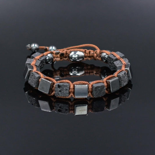 Men's Magnetic Hematite Bracelet Cube Beads Bracelet Lava Stone Bracelet Gifts for Men Volcanic Lava Rock Bracelet Square Hematite Bracelet - Shamballa Bracelet - Mantra Bracelet  -  Yoga Bracelet -  Birthstone Bracelet - Gemstone Bracelet Men - Chakra Bracelet - Macrame Bracelet - Healing Bracelet - Gift for Father - Gift For Men - Valinde
