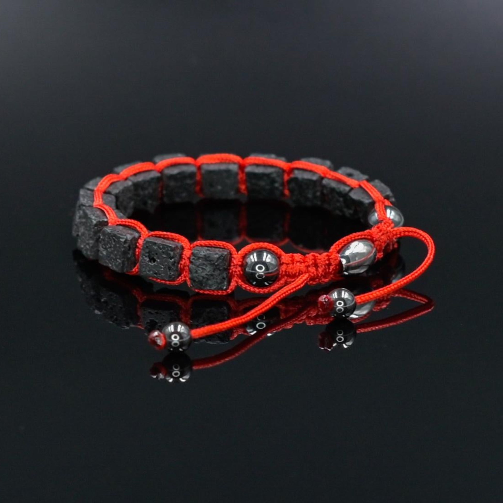 Lava Stone Cube Beaded Gemstone Bracelet, Men's Black Lava Rock Adjustable Braided Bracelet, Gift for Men, Macrame Bracelet, Men's Gift - Shamballa Bracelet - Mantra Bracelet  -  Yoga Bracelet -  Birthstone Bracelet - Gemstone Bracelet Men - Chakra Bracelet - Macrame Bracelet - Healing Bracelet - Gift for Father - Gift For Men - Valinde
