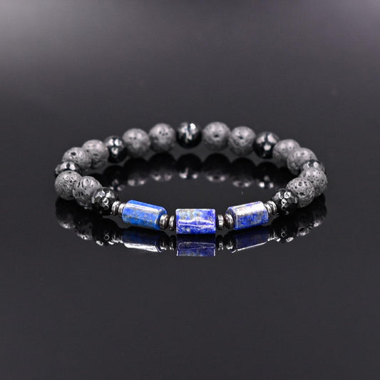 Men's Lapis Lazuli Stretch Bracelet / Lava Stone Bracelet / Elastic Bead Bracelet / Gift for Men / Black Agate Bracelet / Gemstone Bracelet- Shamballa Bracelet - Birthstone Bracelet - Gemstone Bracelet Men - Chakra Bracelet - Macrame Bracelet - Healing Bracelet - Valinde
