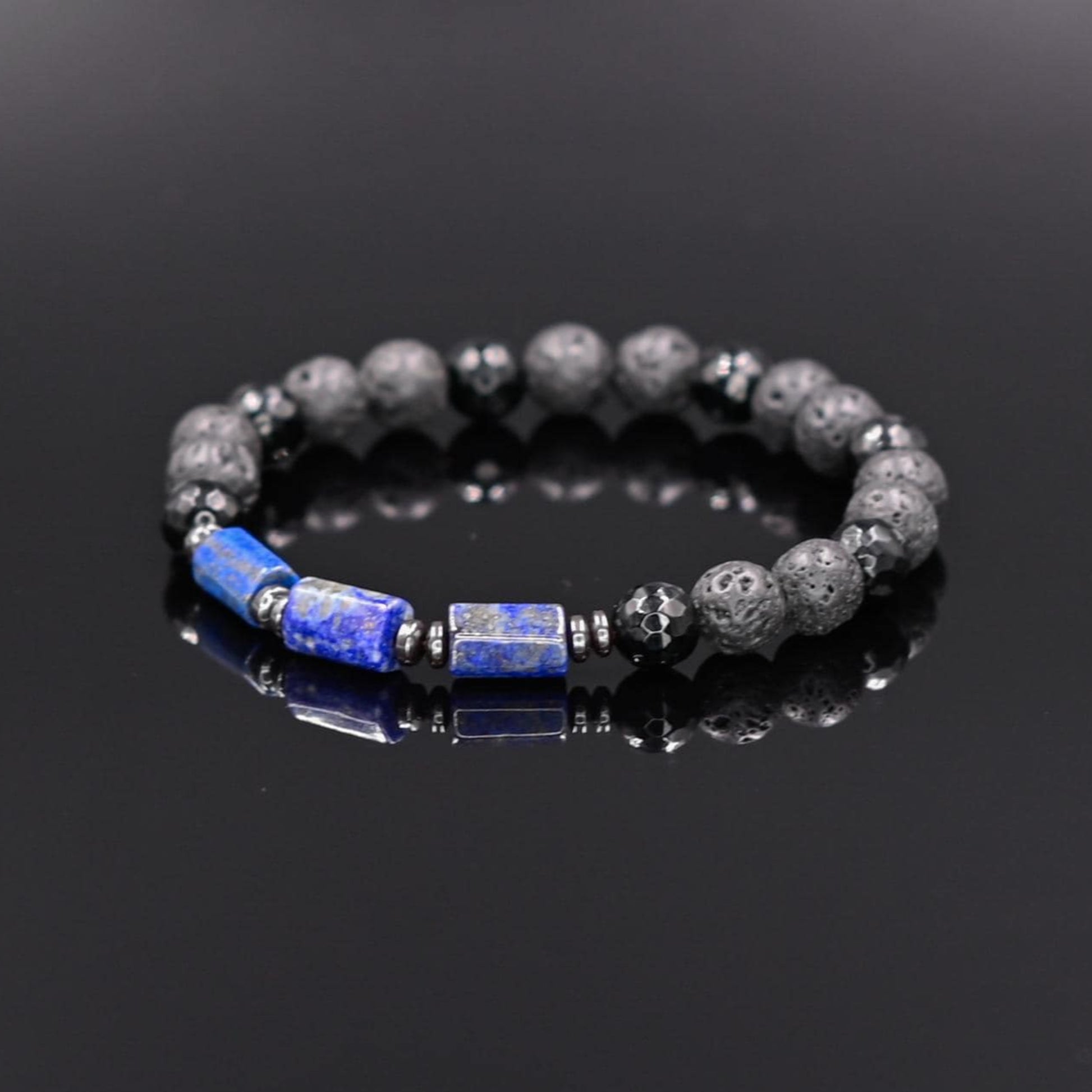 Men's Lapis Lazuli Stretch Bracelet / Lava Stone Bracelet / Elastic Bead Bracelet / Gift for Men / Black Agate Bracelet / Gemstone Bracelet- Shamballa Bracelet - Birthstone Bracelet - Gemstone Bracelet Men - Chakra Bracelet - Macrame Bracelet - Healing Bracelet - Valinde
