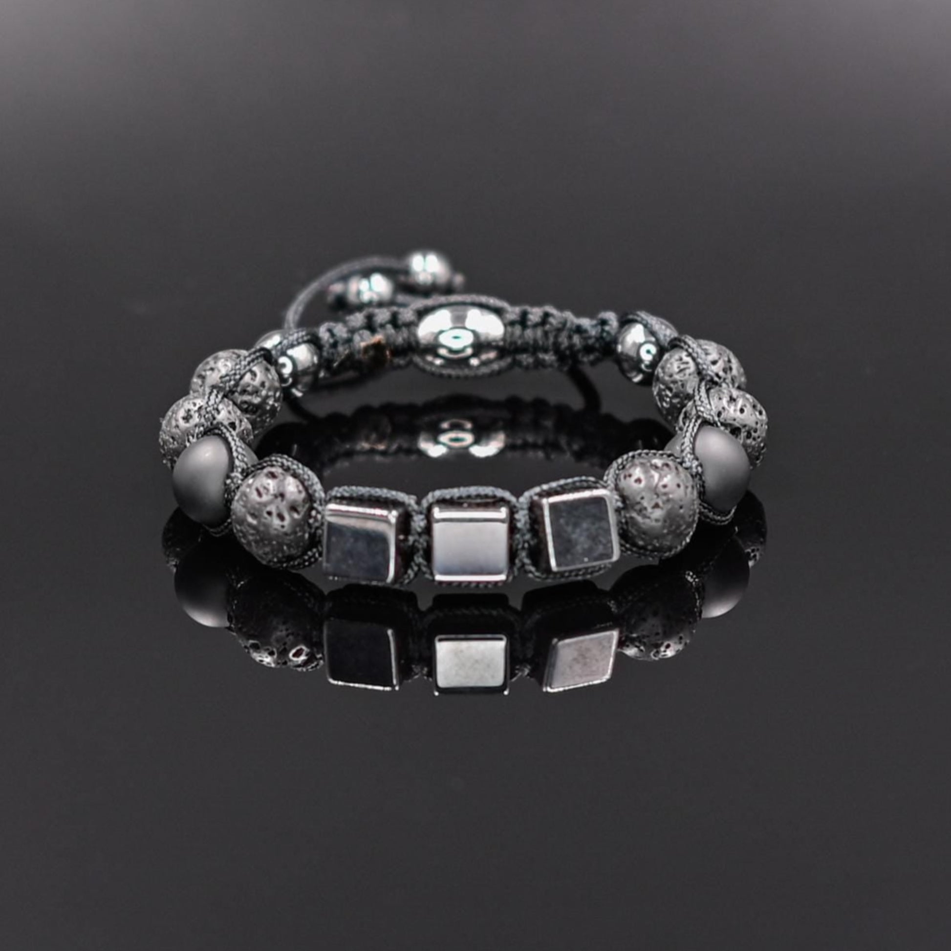 Men's Magnetic Hematite Bracelet Lava Stone Bracelet Onyx Bracelet Cube Beads Bracelet Adjustable Macrame Bracelet Gift for Men - Shamballa Bracelet - Mantra Bracelet  -  Yoga Bracelet -  Birthstone Bracelet - Gemstone Bracelet Men - Chakra Bracelet - Macrame Bracelet - Healing Bracelet - Gift for Father - Gift For Men - Valinde
