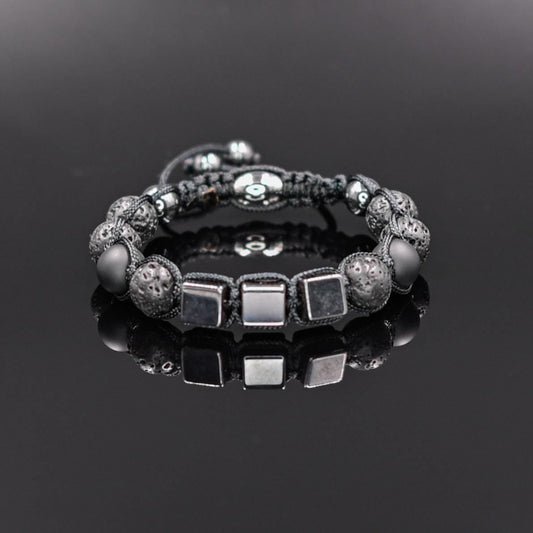 Men's Magnetic Hematite Bracelet Lava Stone Bracelet Onyx Bracelet Cube Beads Bracelet Adjustable Macrame Bracelet Gift for Men - Shamballa Bracelet - Mantra Bracelet  -  Yoga Bracelet -  Birthstone Bracelet - Gemstone Bracelet Men - Chakra Bracelet - Macrame Bracelet - Healing Bracelet - Gift for Father - Gift For Men - Valinde

