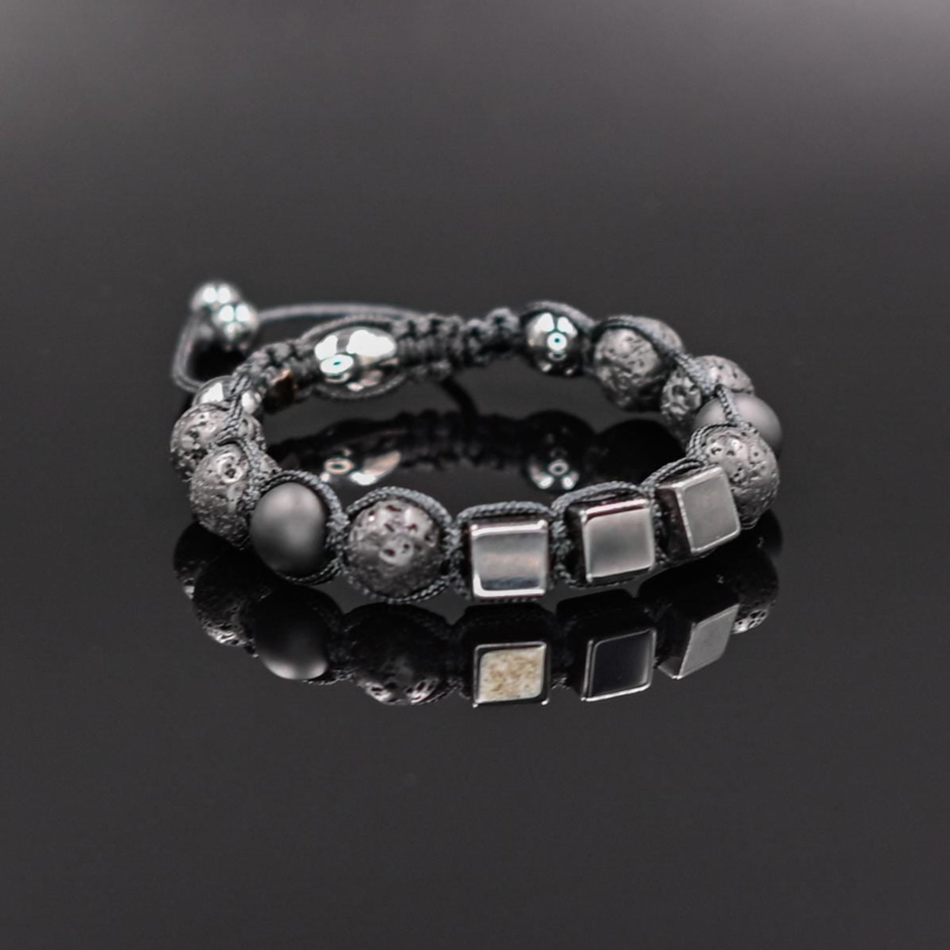 Men's Magnetic Hematite Bracelet Lava Stone Bracelet Onyx Bracelet Cube Beads Bracelet Adjustable Macrame Bracelet Gift for Men - Shamballa Bracelet - Mantra Bracelet  -  Yoga Bracelet -  Birthstone Bracelet - Gemstone Bracelet Men - Chakra Bracelet - Macrame Bracelet - Healing Bracelet - Gift for Father - Gift For Men - Valinde
