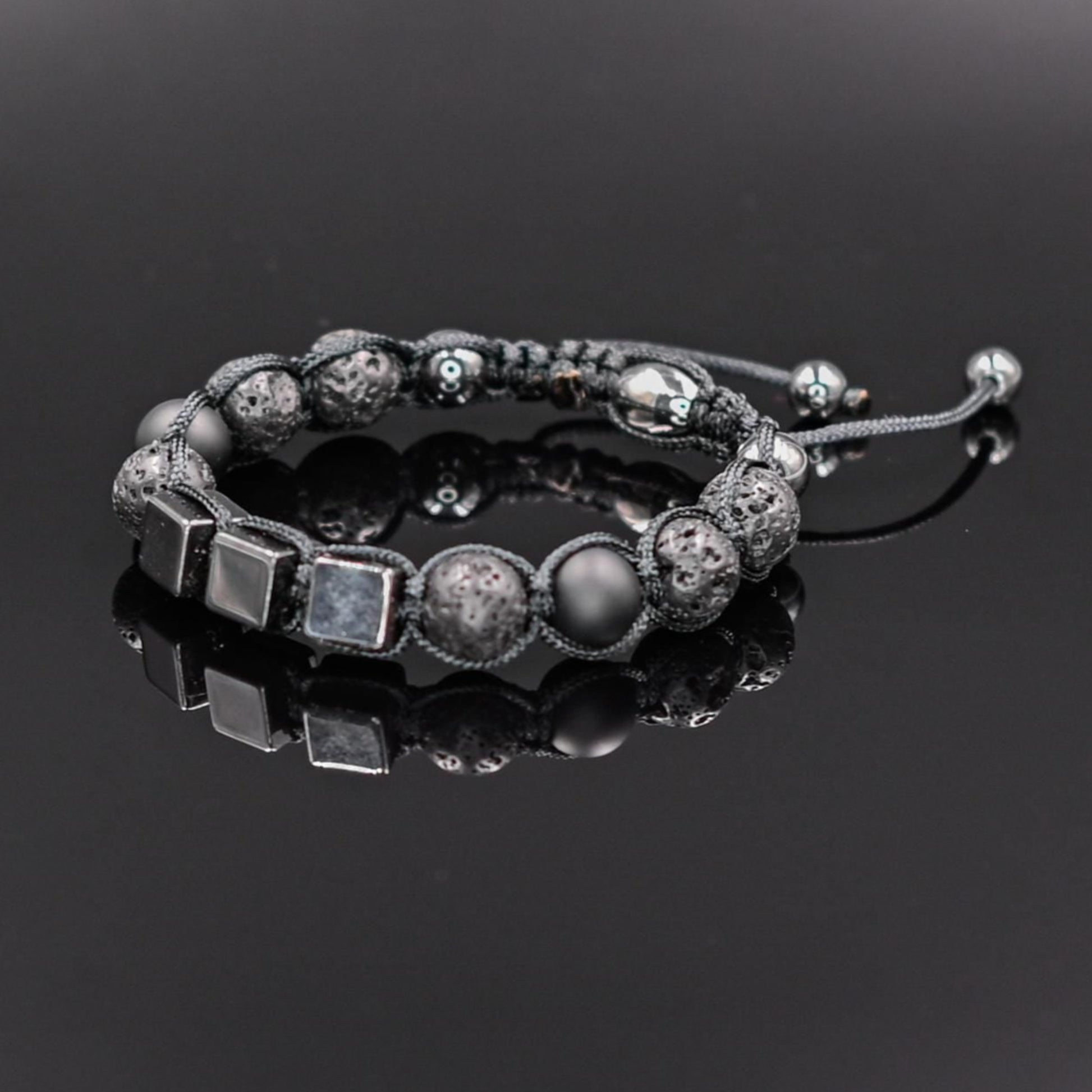 Men's Magnetic Hematite Bracelet Lava Stone Bracelet Onyx Bracelet Cube Beads Bracelet Adjustable Macrame Bracelet Gift for Men - Shamballa Bracelet - Mantra Bracelet  -  Yoga Bracelet -  Birthstone Bracelet - Gemstone Bracelet Men - Chakra Bracelet - Macrame Bracelet - Healing Bracelet - Gift for Father - Gift For Men - Valinde
