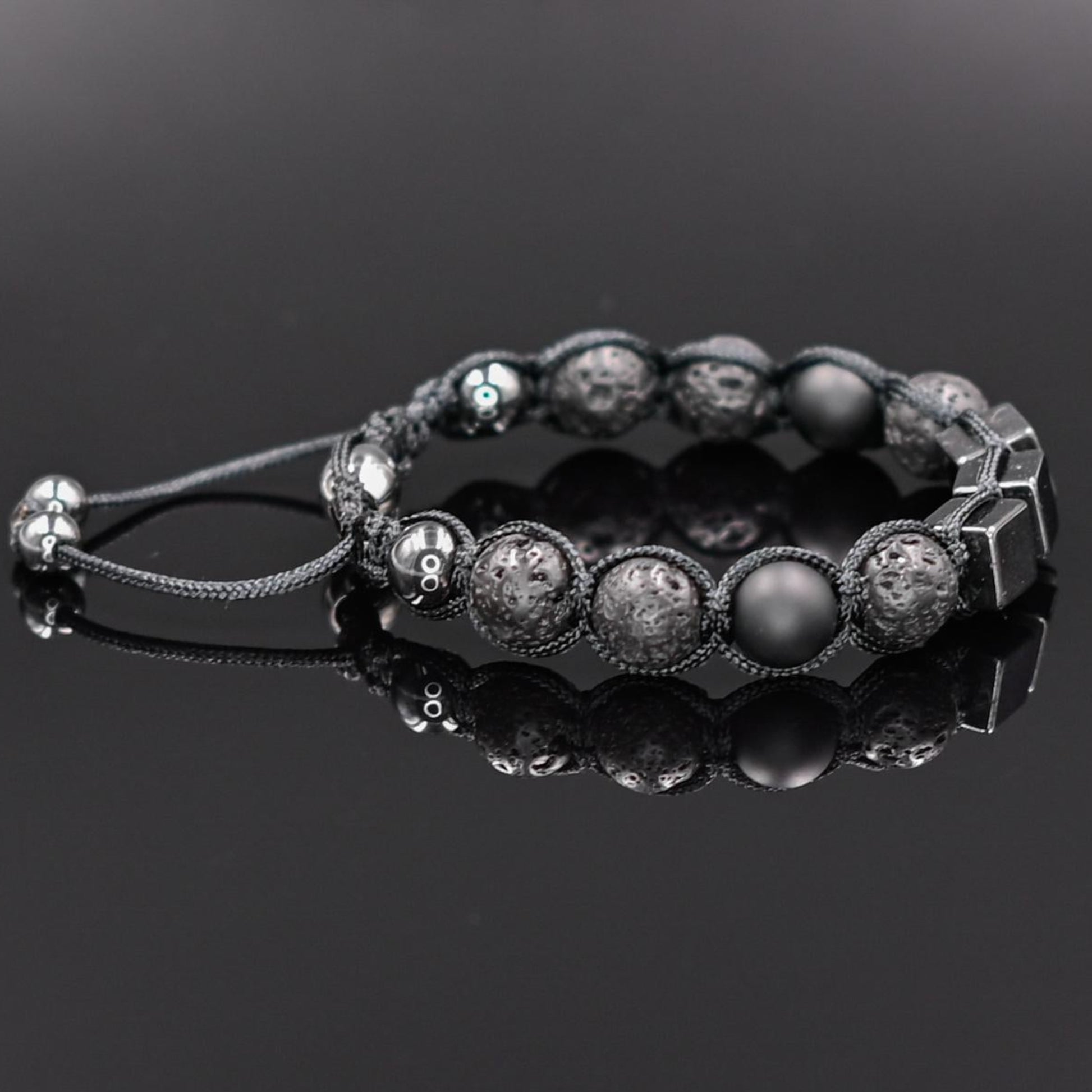 Men's Magnetic Hematite Bracelet Lava Stone Bracelet Onyx Bracelet Cube Beads Bracelet Adjustable Macrame Bracelet Gift for Men - Shamballa Bracelet - Mantra Bracelet  -  Yoga Bracelet -  Birthstone Bracelet - Gemstone Bracelet Men - Chakra Bracelet - Macrame Bracelet - Healing Bracelet - Gift for Father - Gift For Men - Valinde
