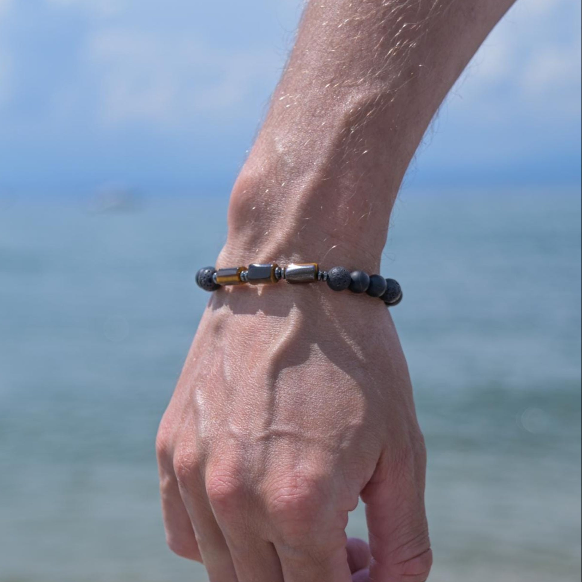 Tiger's Eye Stretch Bracelet, Men's Black Onyx Lava Stone Bracelet, Gift for Men, Elastic Beaded Bracelet, Christmas Gift, Men's Gift - Shamballa Bracelet - Birthstone Bracelet - Gemstone Bracelet Men - Chakra Bracelet - Macrame Bracelet - Healing Bracelet - Valinde
