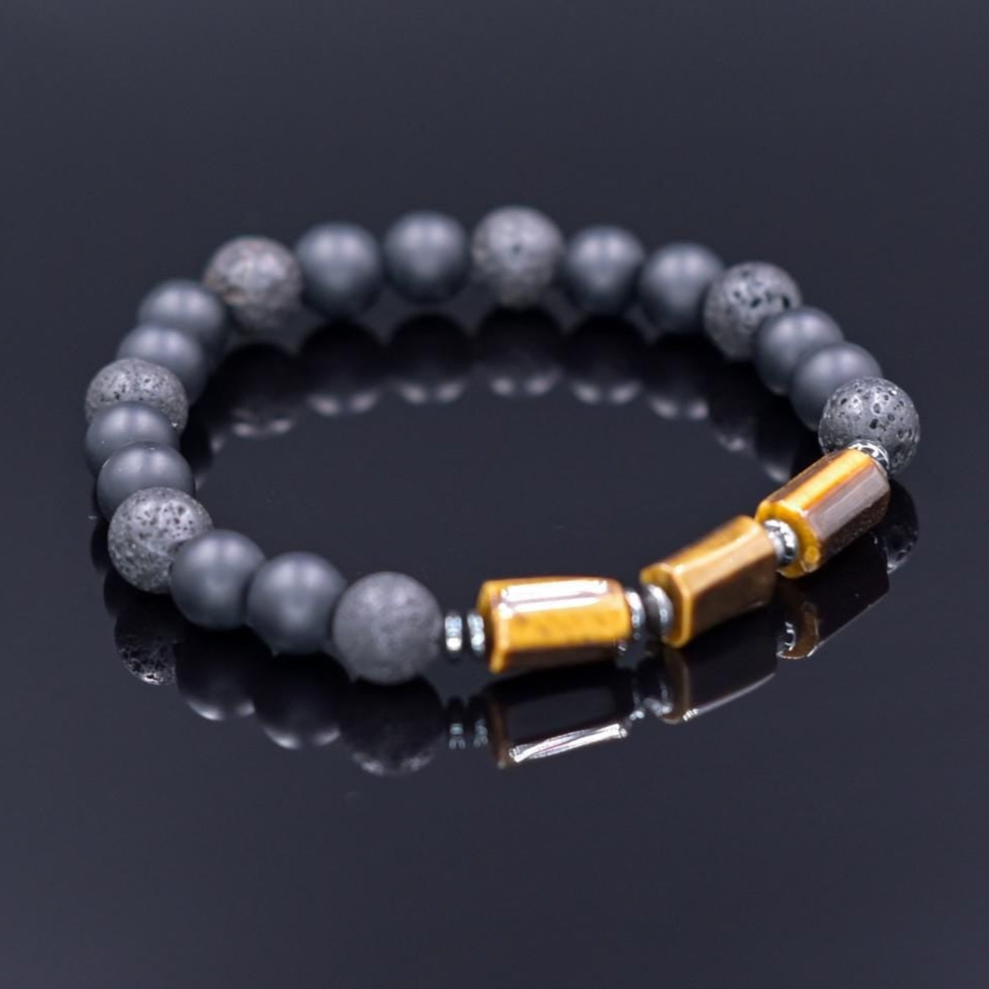 Tiger's Eye Stretch Bracelet, Men's Black Onyx Lava Stone Bracelet, Gift for Men, Elastic Beaded Bracelet, Christmas Gift, Men's Gift - Shamballa Bracelet - Birthstone Bracelet - Gemstone Bracelet Men - Chakra Bracelet - Macrame Bracelet - Healing Bracelet - Valinde
