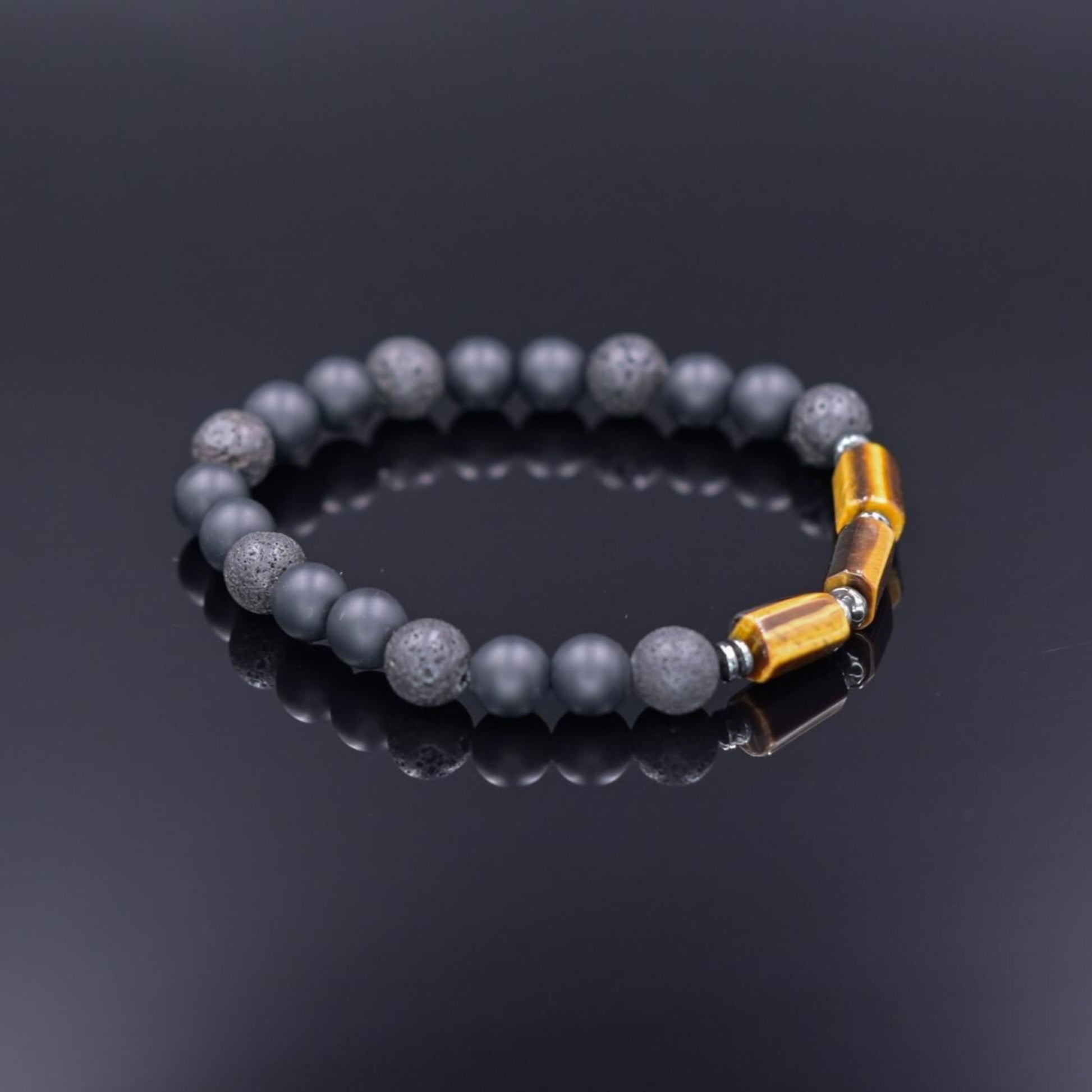 Tiger's Eye Stretch Bracelet, Men's Black Onyx Lava Stone Bracelet, Gift for Men, Elastic Beaded Bracelet, Christmas Gift, Men's Gift - Shamballa Bracelet - Birthstone Bracelet - Gemstone Bracelet Men - Chakra Bracelet - Macrame Bracelet - Healing Bracelet - Valinde
