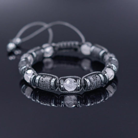 Natural Quartz Braided Bracelet, Men's Lava Stone Hematite Adjustable Bracelet, Gift for Him, Tiny Beads Stone Bracelet, Father's Day Gift - Shamballa Bracelet - Mantra Bracelet  -  Yoga Bracelet -  Birthstone Bracelet - Gemstone Bracelet Men - Chakra Bracelet - Macrame Bracelet - Healing Bracelet - Gift for Father - Gift For Men - Valinde