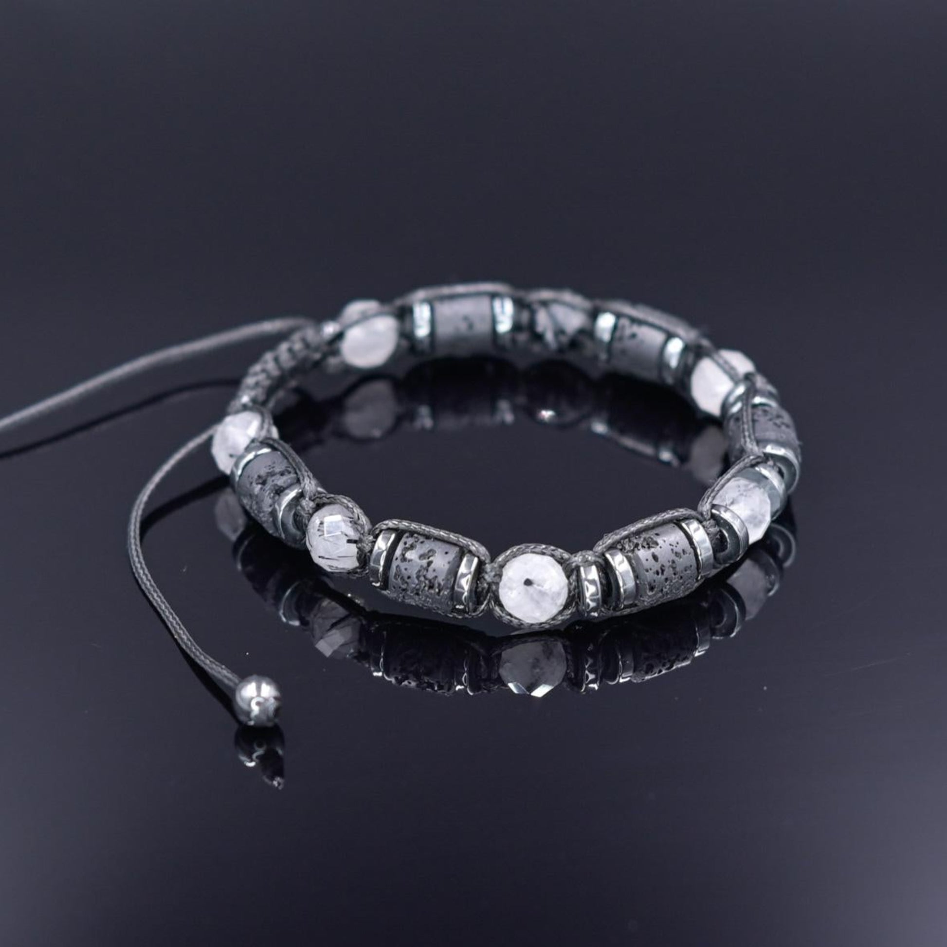 Natural Quartz Braided Bracelet, Men's Lava Stone Hematite Adjustable Bracelet, Gift for Him, Tiny Beads Stone Bracelet, Father's Day Gift - Shamballa Bracelet - Mantra Bracelet  -  Yoga Bracelet -  Birthstone Bracelet - Gemstone Bracelet Men - Chakra Bracelet - Macrame Bracelet - Healing Bracelet - Gift for Father - Gift For Men - Valinde
