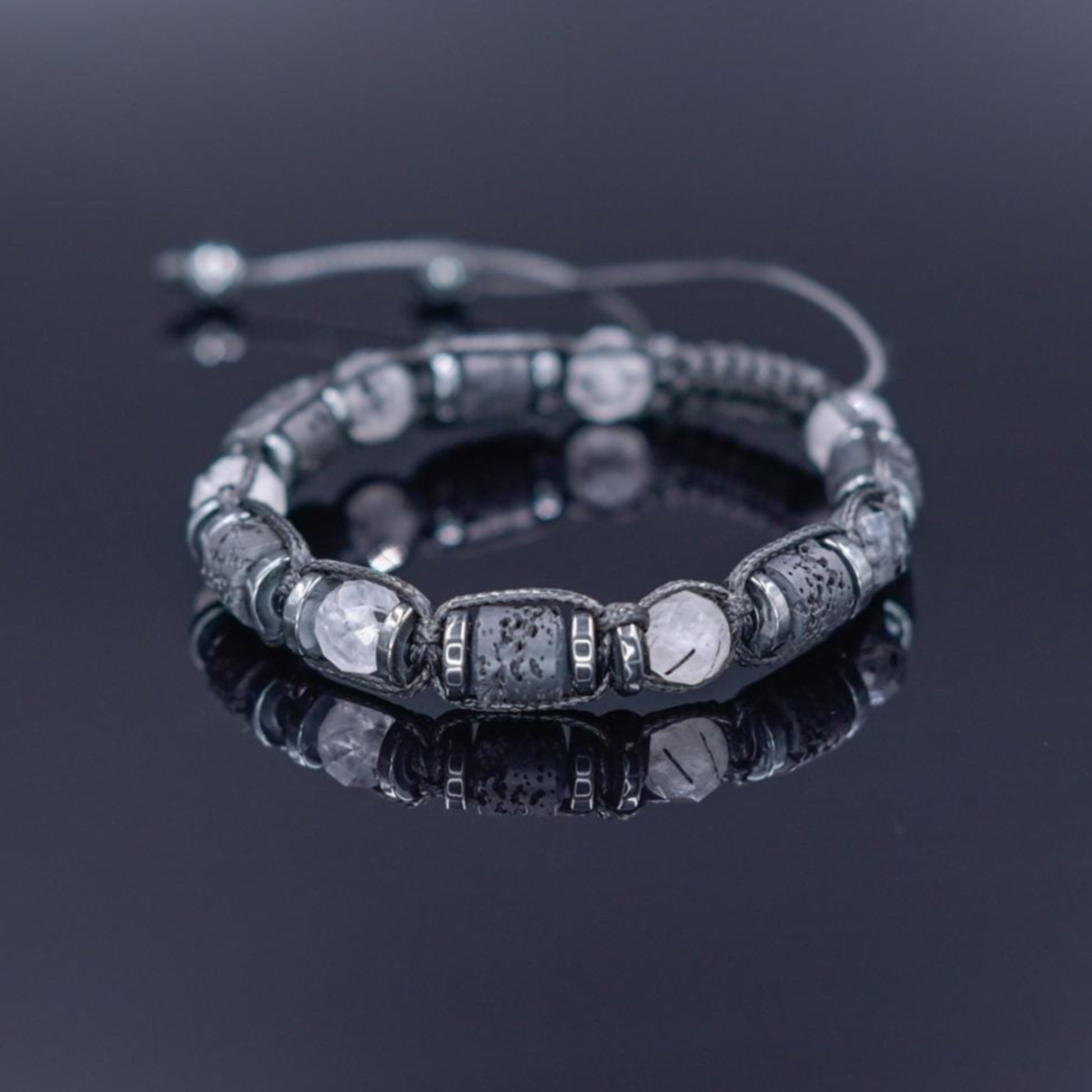 Natural Quartz Braided Bracelet, Men's Lava Stone Hematite Adjustable Bracelet, Gift for Him, Tiny Beads Stone Bracelet, Father's Day Gift - Shamballa Bracelet - Mantra Bracelet  -  Yoga Bracelet -  Birthstone Bracelet - Gemstone Bracelet Men - Chakra Bracelet - Macrame Bracelet - Healing Bracelet - Gift for Father - Gift For Men - Valinde
