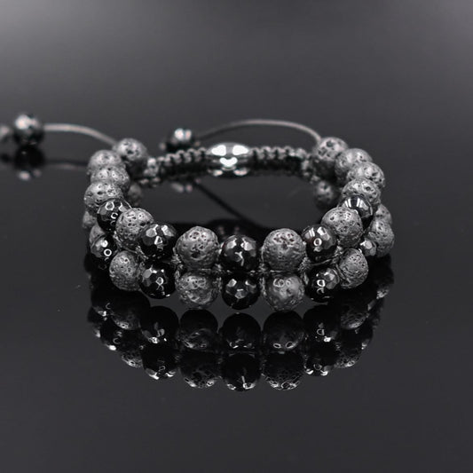 Lava Stone Double Bracelet for Men Men's Bracelet Black Agate Bracelet Gemstone Adjustable Bracelet Macrame Bracelet Gift for Men- Shamballa Bracelet - Mantra Bracelet  -  Yoga Bracelet -  Birthstone Bracelet - Gemstone Bracelet Men - Chakra Bracelet - Macrame Bracelet - Healing Bracelet - Gift for Father - Gift For Men - Valinde
