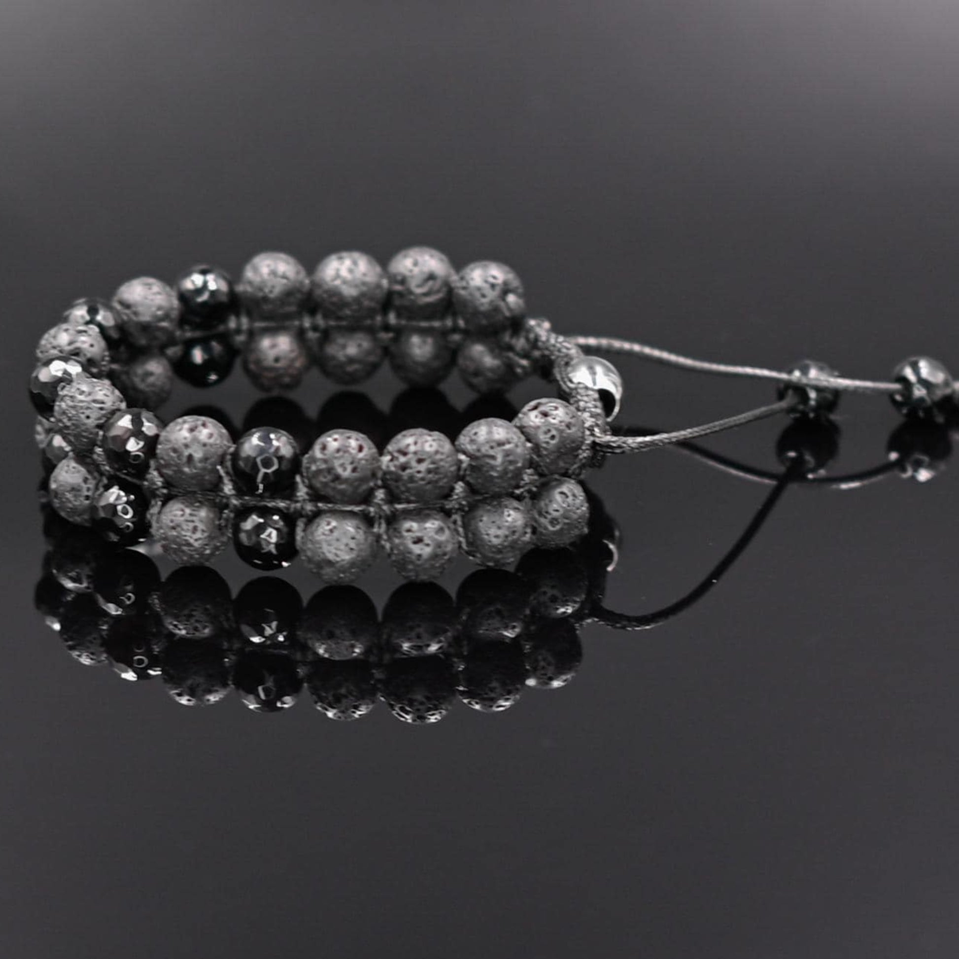 Lava Stone Double Bracelet for Men Men's Bracelet Black Agate Bracelet Gemstone Adjustable Bracelet Macrame Bracelet Gift for Men- Shamballa Bracelet - Mantra Bracelet  -  Yoga Bracelet -  Birthstone Bracelet - Gemstone Bracelet Men - Chakra Bracelet - Macrame Bracelet - Healing Bracelet - Gift for Father - Gift For Men - Valinde
