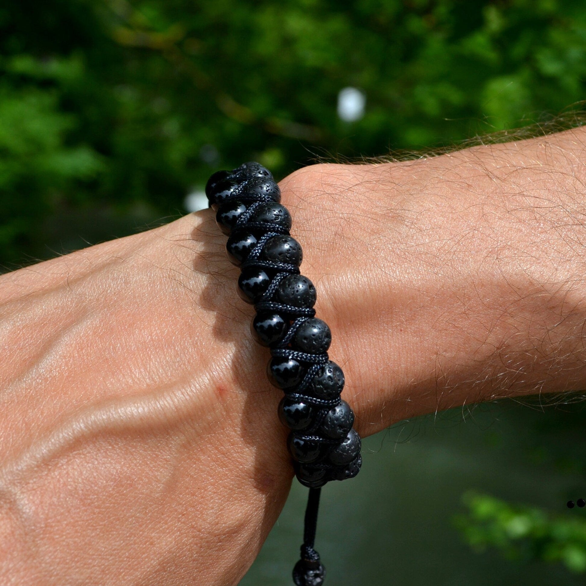 Black Agate Bead Bracelet Men's Double Bracelet Lava Stone Bracelet Gift for Men Macrame Bracelet Stone Adjustable Bracelet Christmas Gift  Gemstone Bracelet Gift for Men  Adjustable Bracelet for Men - Shamballa Bracelet - Mantra Bracelet  -  Yoga Bracelet -  Birthstone Bracelet - Gemstone Bracelet Men - Chakra Bracelet - Macrame Bracelet - Healing Bracelet - Gift for Father - Gift For Men - Valinde

