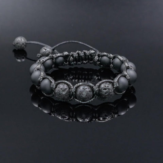 Men's Black Lava Rock Onyx Adjustable Macrame Bracelet, Gift for Men, Gemstone Braided Bracelet, Black Beaded Bracelet, Lava Stone Jewelry - Shamballa Bracelet - Mantra Bracelet  -  Yoga Bracelet -  Birthstone Bracelet - Gemstone Bracelet Men - Chakra Bracelet - Macrame Bracelet - Healing Bracelet - Gift for Father - Gift For Men - Valinde

