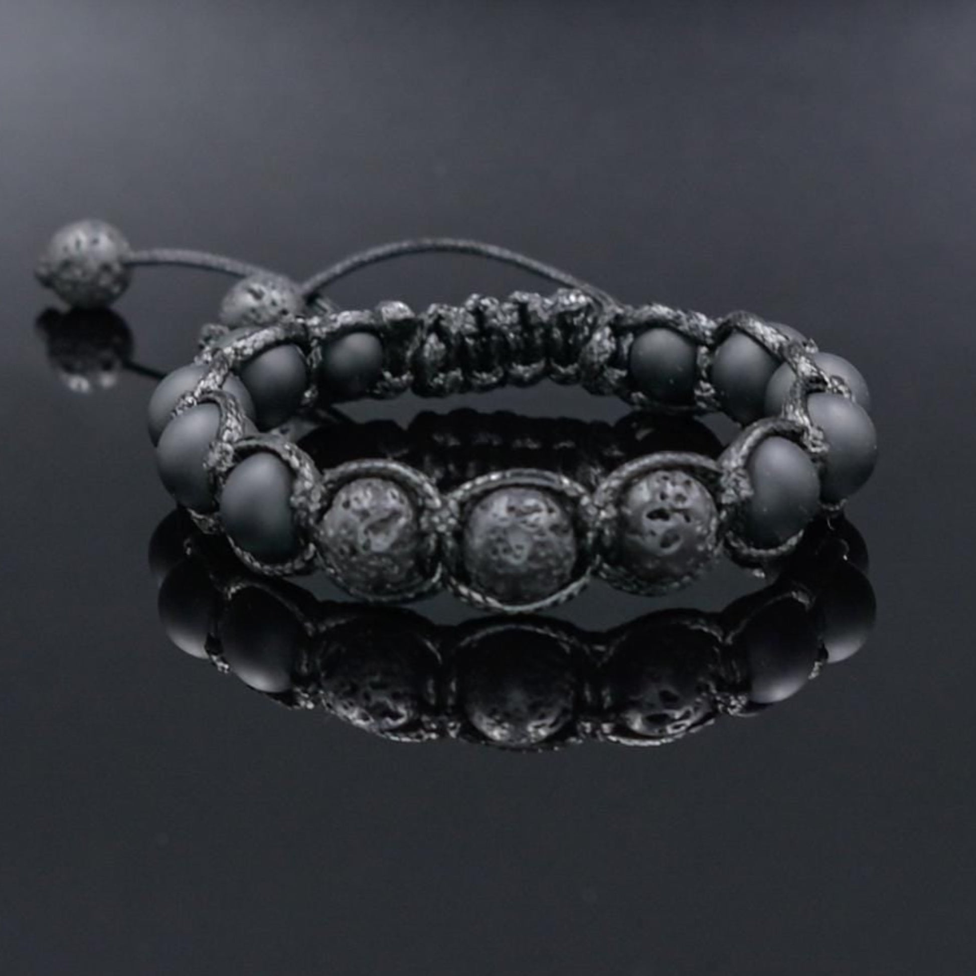 Men's Black Lava Rock Onyx Adjustable Macrame Bracelet, Gift for Men, Gemstone Braided Bracelet, Black Beaded Bracelet, Lava Stone Jewelry - Shamballa Bracelet - Mantra Bracelet  -  Yoga Bracelet -  Birthstone Bracelet - Gemstone Bracelet Men - Chakra Bracelet - Macrame Bracelet - Healing Bracelet - Gift for Father - Gift For Men - Valinde
