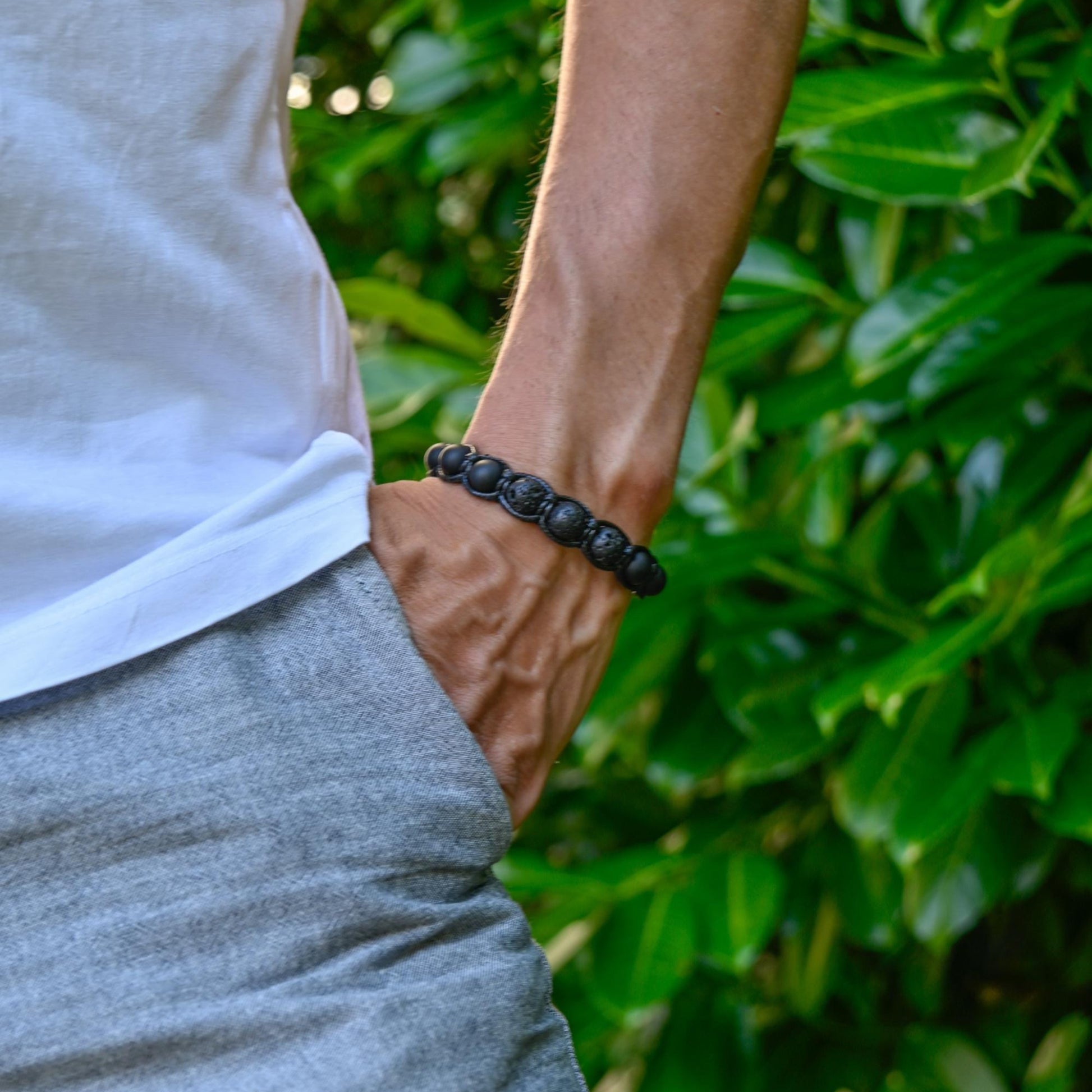 Men's Black Lava Rock Onyx Adjustable Macrame Bracelet, Gift for Men, Gemstone Braided Bracelet, Black Beaded Bracelet, Lava Stone Jewelry - Shamballa Bracelet - Mantra Bracelet  -  Yoga Bracelet -  Birthstone Bracelet - Gemstone Bracelet Men - Chakra Bracelet - Macrame Bracelet - Healing Bracelet - Gift for Father - Gift For Men - Valinde
