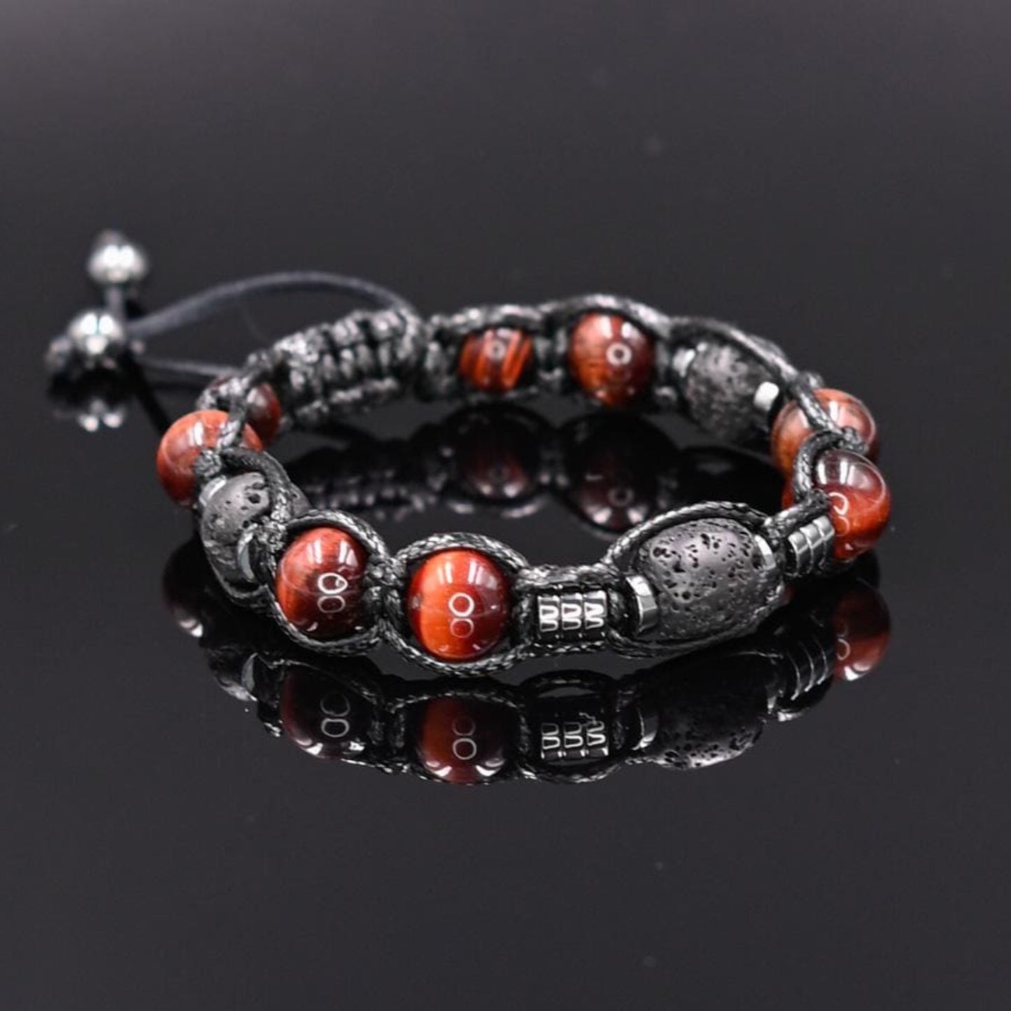 Men's Red Tiger's Eye Lava Stone Bracelet, Gift for Men, Adjustable Braided Bracelet,Lava Rock Bracelet, Hematite Bracelet,Father's Day Gift - Shamballa Bracelet - Mantra Bracelet  -  Birthstone Bracelet - Gemstone Bracelet Men - Chakra Bracelet - Macrame Bracelet - Healing Bracelet - Valinde
