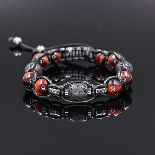 Men's Red Tiger's Eye Lava Stone Bracelet, Gift for Men, Adjustable Braided Bracelet,Lava Rock Bracelet, Hematite Bracelet,Father's Day Gift - Shamballa Bracelet - Mantra Bracelet  -  Birthstone Bracelet - Gemstone Bracelet Men - Chakra Bracelet - Macrame Bracelet - Healing Bracelet - Valinde
