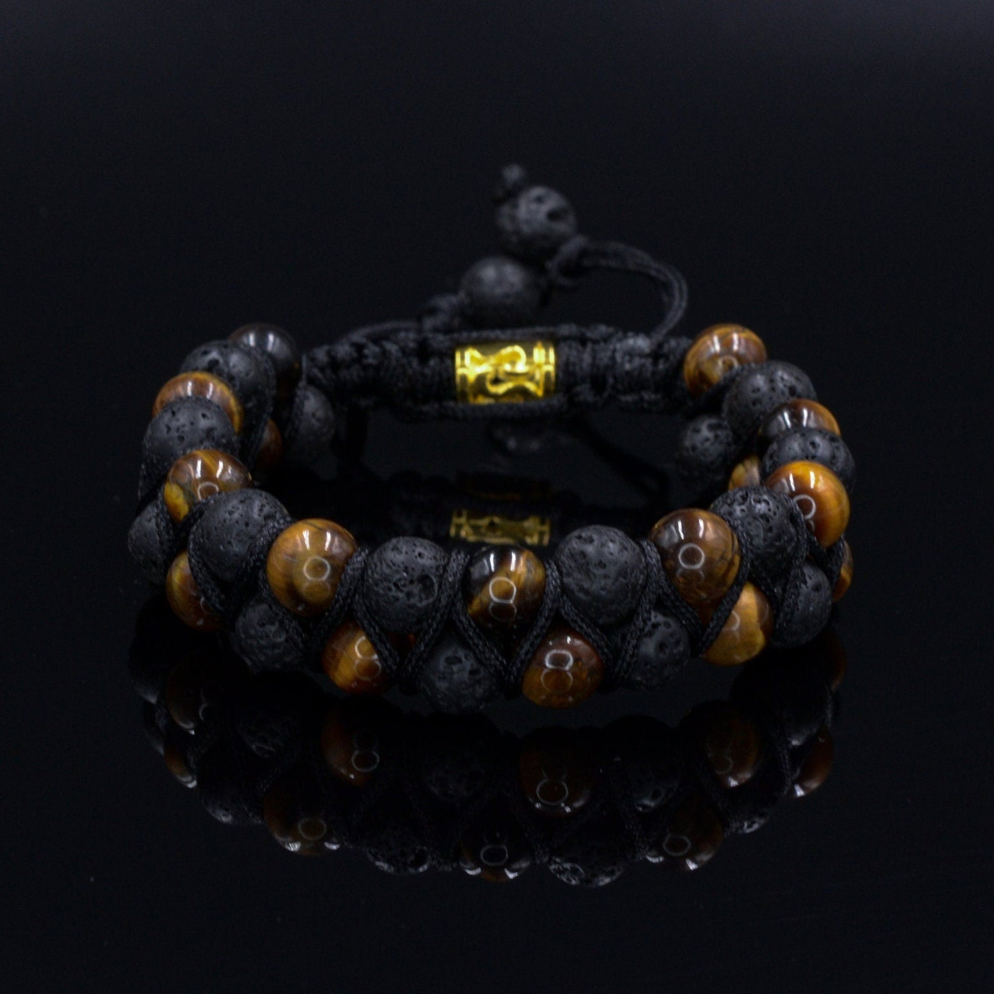 Lava Stone Double Bracelet Men's Crystal Bracelet Tiger Eye Bead Bracelet Gemstone Bracelet Adjustable Bracelet Macramé Bead Bracelet - Shamballa Bracelet - Birthstone Bracelet - Gemstone Bracelet Men - Chakra Bracelet - Macrame Bracelet - Healing Bracelet - Valinde
