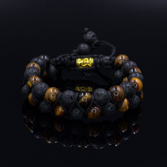 Lava Stone Double Bracelet Men's Crystal Bracelet Tiger Eye Bead Bracelet Gemstone Bracelet Adjustable Bracelet Macramé Bead Bracelet - Shamballa Bracelet - Birthstone Bracelet - Gemstone Bracelet Men - Chakra Bracelet - Macrame Bracelet - Healing Bracelet - Valinde
