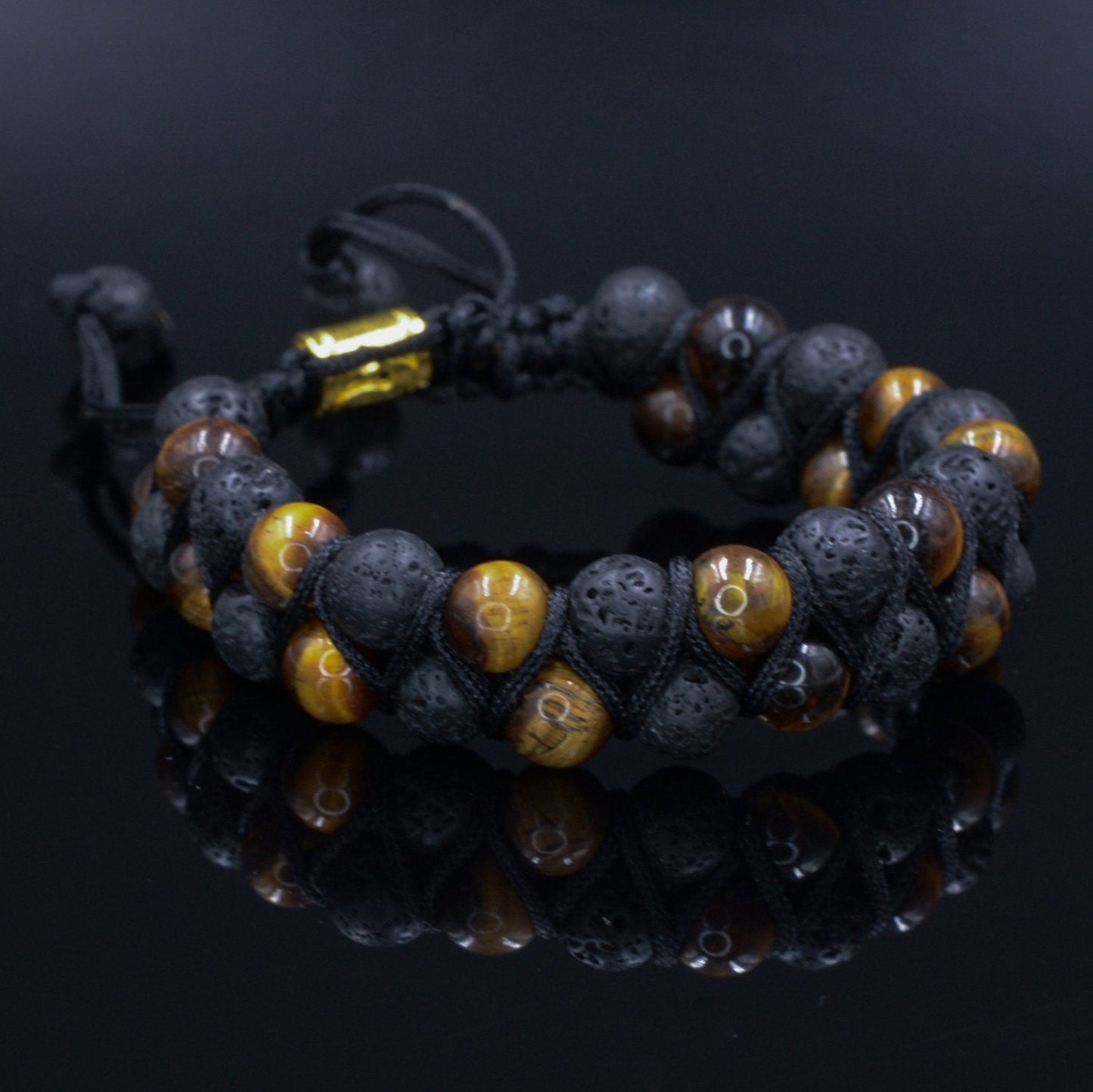 Lava Stone Double Bracelet Men's Crystal Bracelet Tiger Eye Bead Bracelet Gemstone Bracelet Adjustable Bracelet Macramé Bead Bracelet - Shamballa Bracelet - Birthstone Bracelet - Gemstone Bracelet Men - Chakra Bracelet - Macrame Bracelet - Healing Bracelet - Valinde
