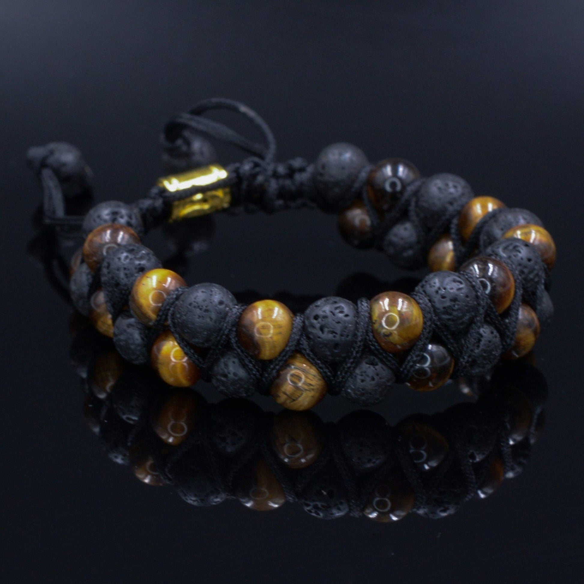 Lava Stone Double Bracelet Men's Crystal Bracelet Tiger Eye Bead Bracelet Gemstone Bracelet Adjustable Bracelet Macramé Bead Bracelet - Shamballa Bracelet - Birthstone Bracelet - Gemstone Bracelet Men - Chakra Bracelet - Macrame Bracelet - Healing Bracelet - Valinde
