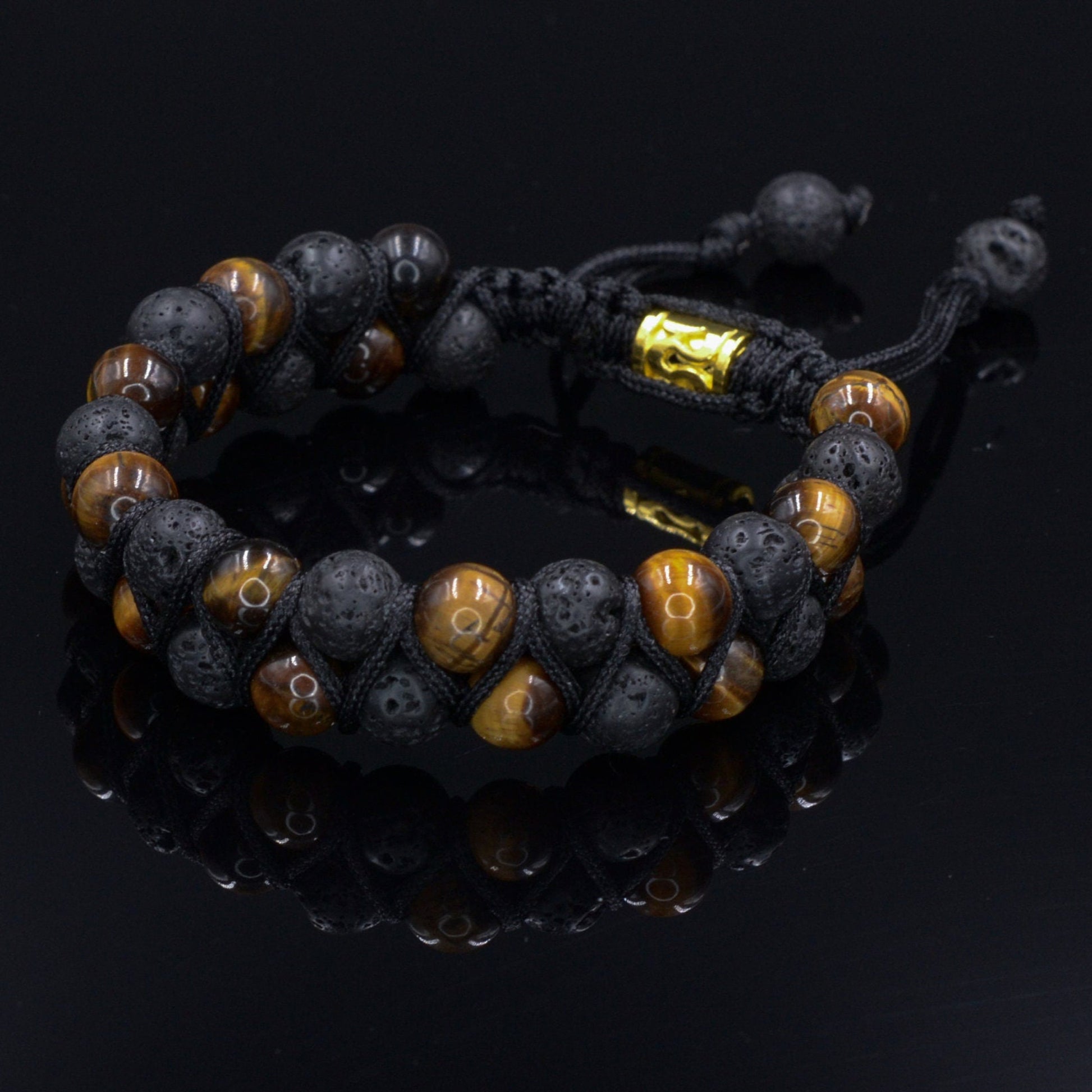 Lava Stone Double Bracelet Men's Crystal Bracelet Tiger Eye Bead Bracelet Gemstone Bracelet Adjustable Bracelet Macramé Bead Bracelet - Shamballa Bracelet - Birthstone Bracelet - Gemstone Bracelet Men - Chakra Bracelet - Macrame Bracelet - Healing Bracelet - Valinde
