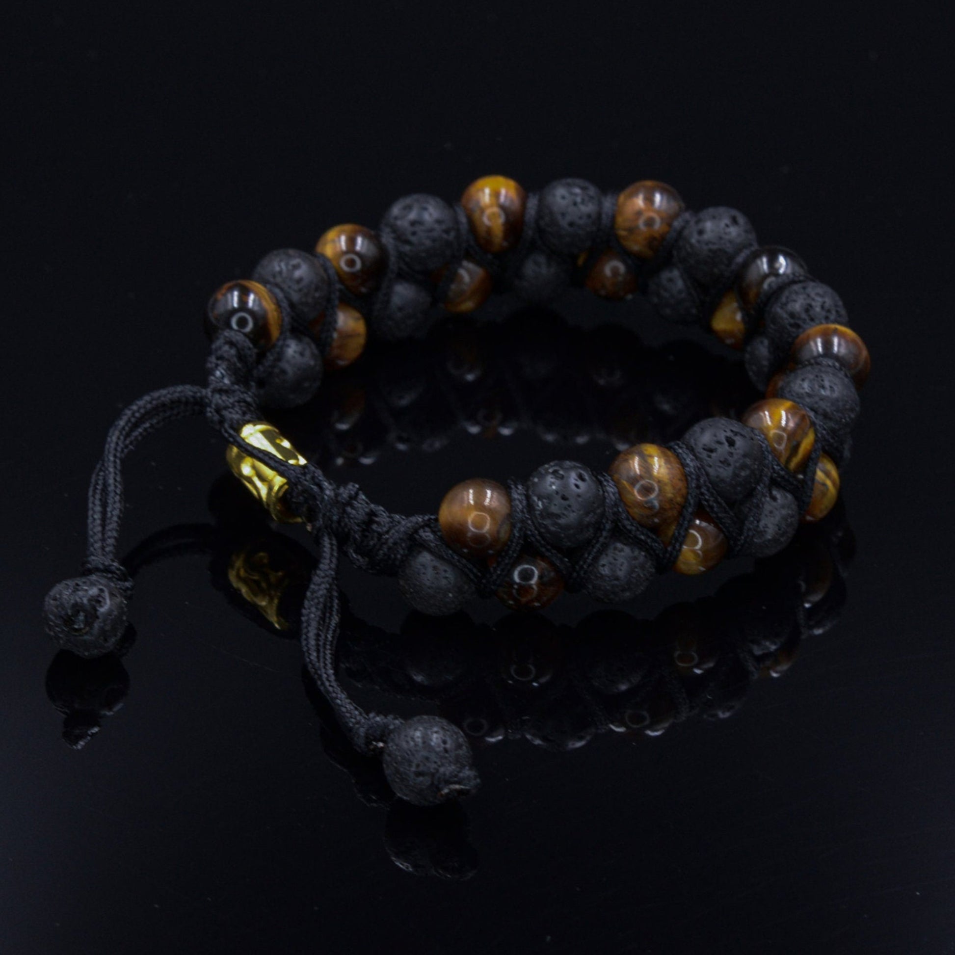Lava Stone Double Bracelet Men's Crystal Bracelet Tiger Eye Bead Bracelet Gemstone Bracelet Adjustable Bracelet Macramé Bead Bracelet - Shamballa Bracelet - Birthstone Bracelet - Gemstone Bracelet Men - Chakra Bracelet - Macrame Bracelet - Healing Bracelet - Valinde
