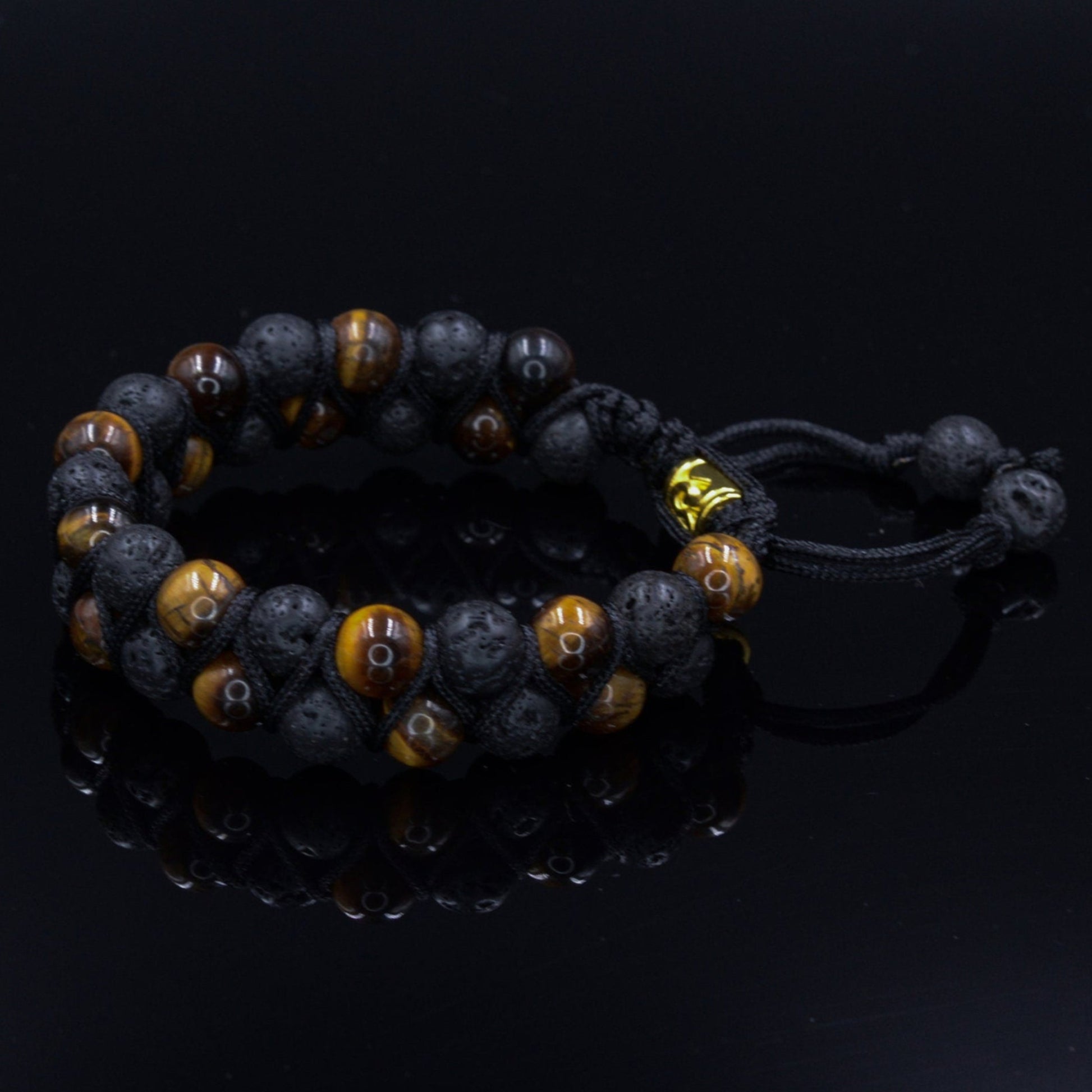 Lava Stone Double Bracelet Men's Crystal Bracelet Tiger Eye Bead Bracelet Gemstone Bracelet Adjustable Bracelet Macramé Bead Bracelet - Shamballa Bracelet - Birthstone Bracelet - Gemstone Bracelet Men - Chakra Bracelet - Macrame Bracelet - Healing Bracelet - Valinde
