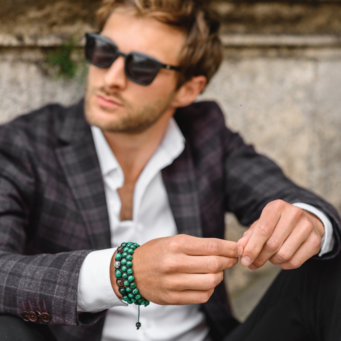 Men's Genuine Malachite Bracelet Double Row Bracelet Malachite Gemstone Bracelet Double Bracelet Gift for Men Adjustable Stone Bracelet- Shamballa Bracelet - Mantra Bracelet  -  Yoga Bracelet -  Birthstone Bracelet - Gemstone Bracelet Men - Chakra Bracelet - Macrame Bracelet - Healing Bracelet - Gift for Father - Gift For Men - Valinde
