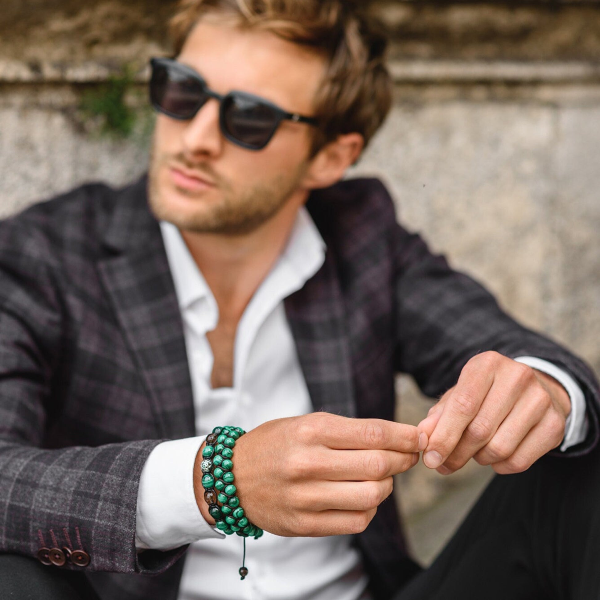 Men's Genuine Malachite Bracelet Double Row Bracelet Malachite Gemstone Bracelet Double Bracelet Gift for Men Adjustable Stone Bracelet- Shamballa Bracelet - Mantra Bracelet  -  Yoga Bracelet -  Birthstone Bracelet - Gemstone Bracelet Men - Chakra Bracelet - Macrame Bracelet - Healing Bracelet - Gift for Father - Gift For Men - Valinde
