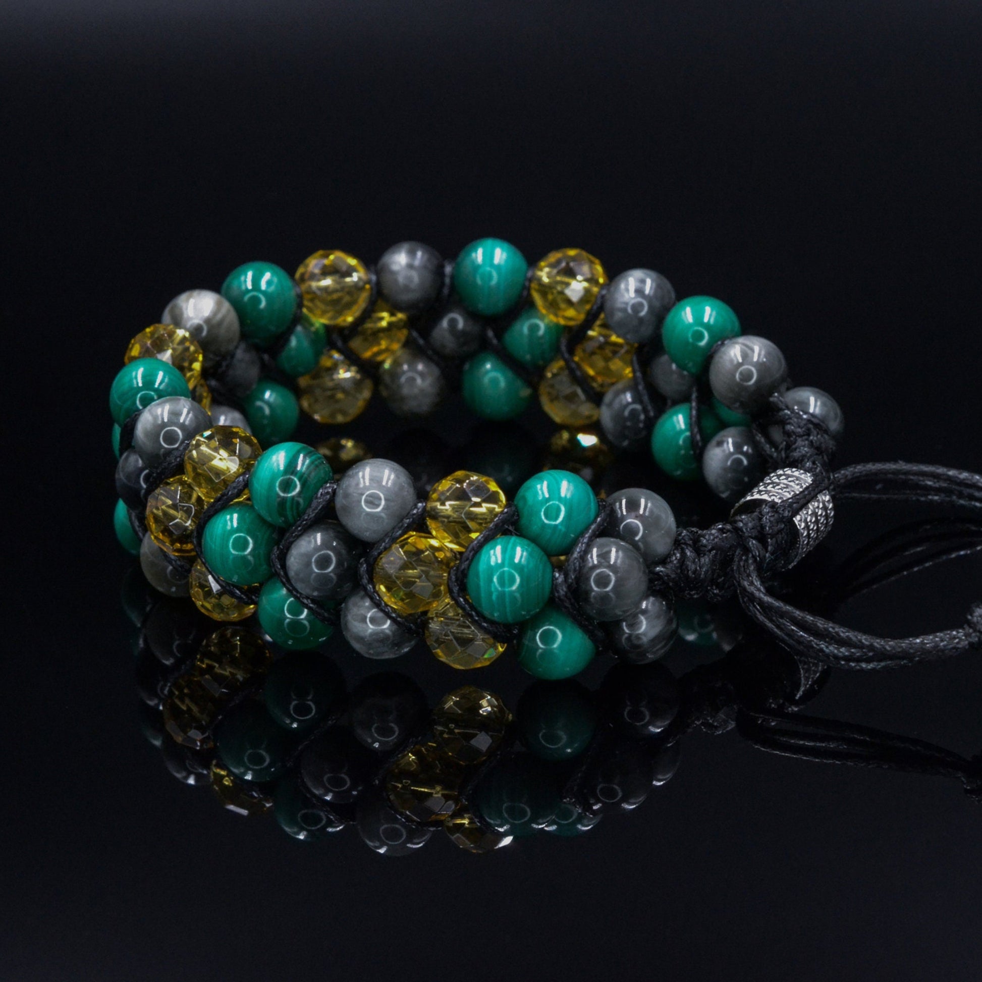 Genuine malachite bracelet / 3-row bracelet / Hawk's eye bracelet / Gift for men / Luxury gemstone bracelet / Citrine bracelet -  Shamballa Bracelet  -  Birthstone Bracelet - Gemstone Bracelet Men - Chakra Bracelet - Macrame Bracelet - Healing Bracelet - Valinde
