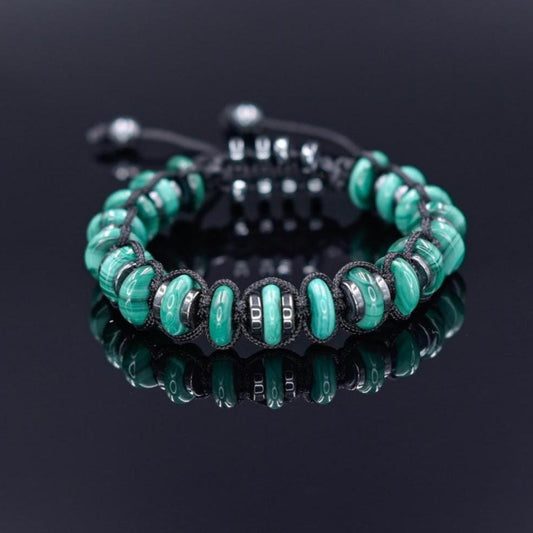 Malachite Bracelet Men, Gemstone Hematite Bracelet, Braided Adjustable Bracelet, Gift for Men, Christmas Gift, Green Stone Bead Bracelet - Shamballa Bracelet - Birthstone Bracelet - Gemstone Bracelet Men - Chakra Bracelet