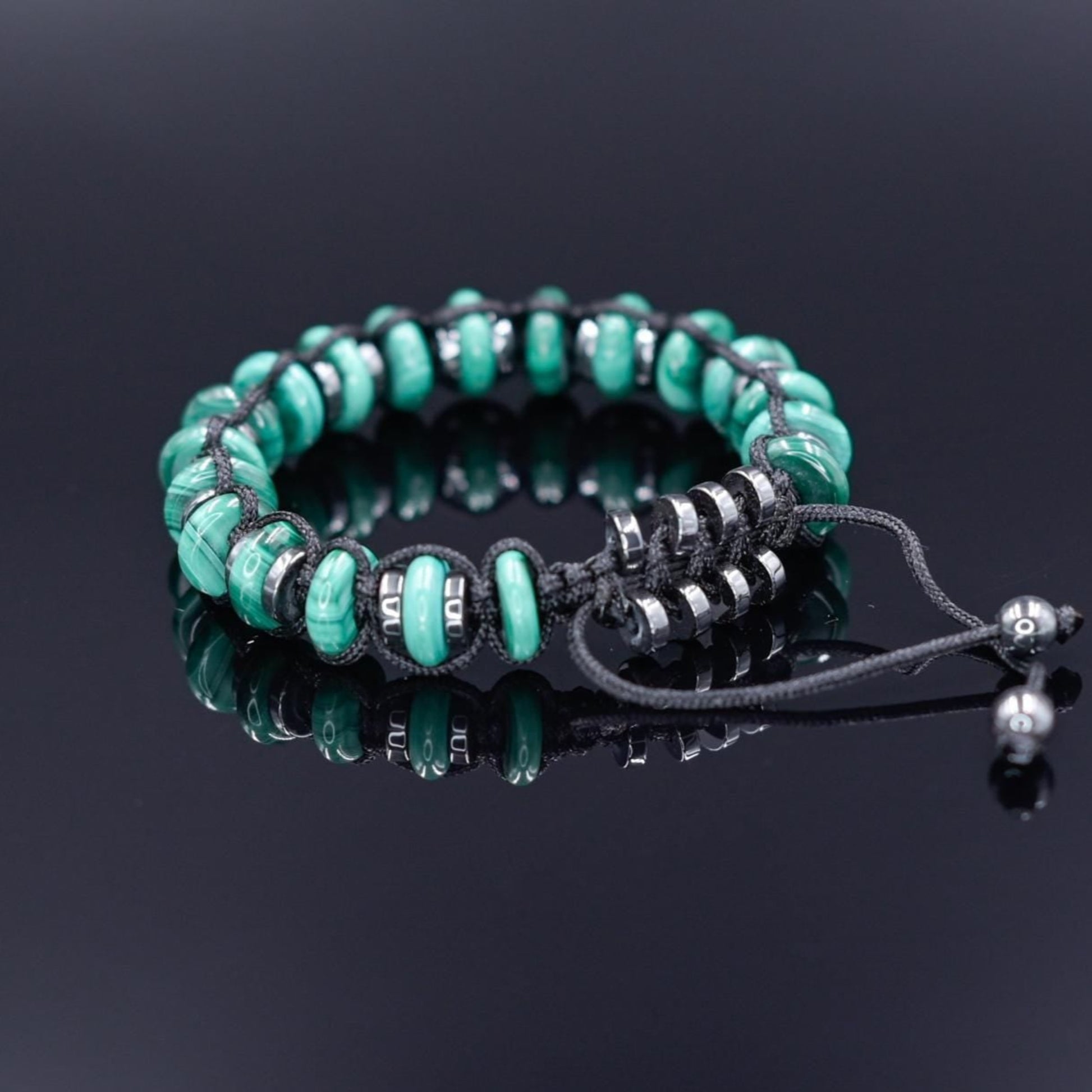 Malachite Bracelet Men, Gemstone Hematite Bracelet, Braided Adjustable Bracelet, Gift for Men, Christmas Gift, Green Stone Bead Bracelet - Shamballa Bracelet - Birthstone Bracelet - Gemstone Bracelet Men - Chakra Bracelet