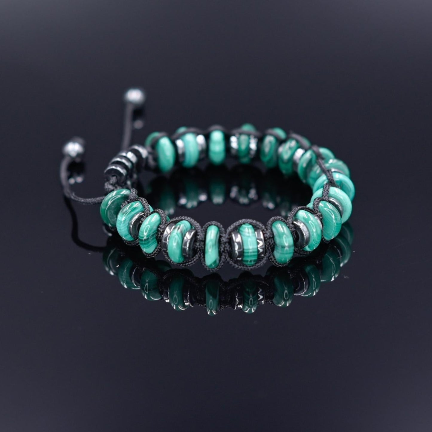 Malachite Bracelet Men, Gemstone Hematite Bracelet, Braided Adjustable Bracelet, Gift for Men, Christmas Gift, Green Stone Bead Bracelet - Shamballa Bracelet - Birthstone Bracelet - Gemstone Bracelet Men - Chakra Bracelet
