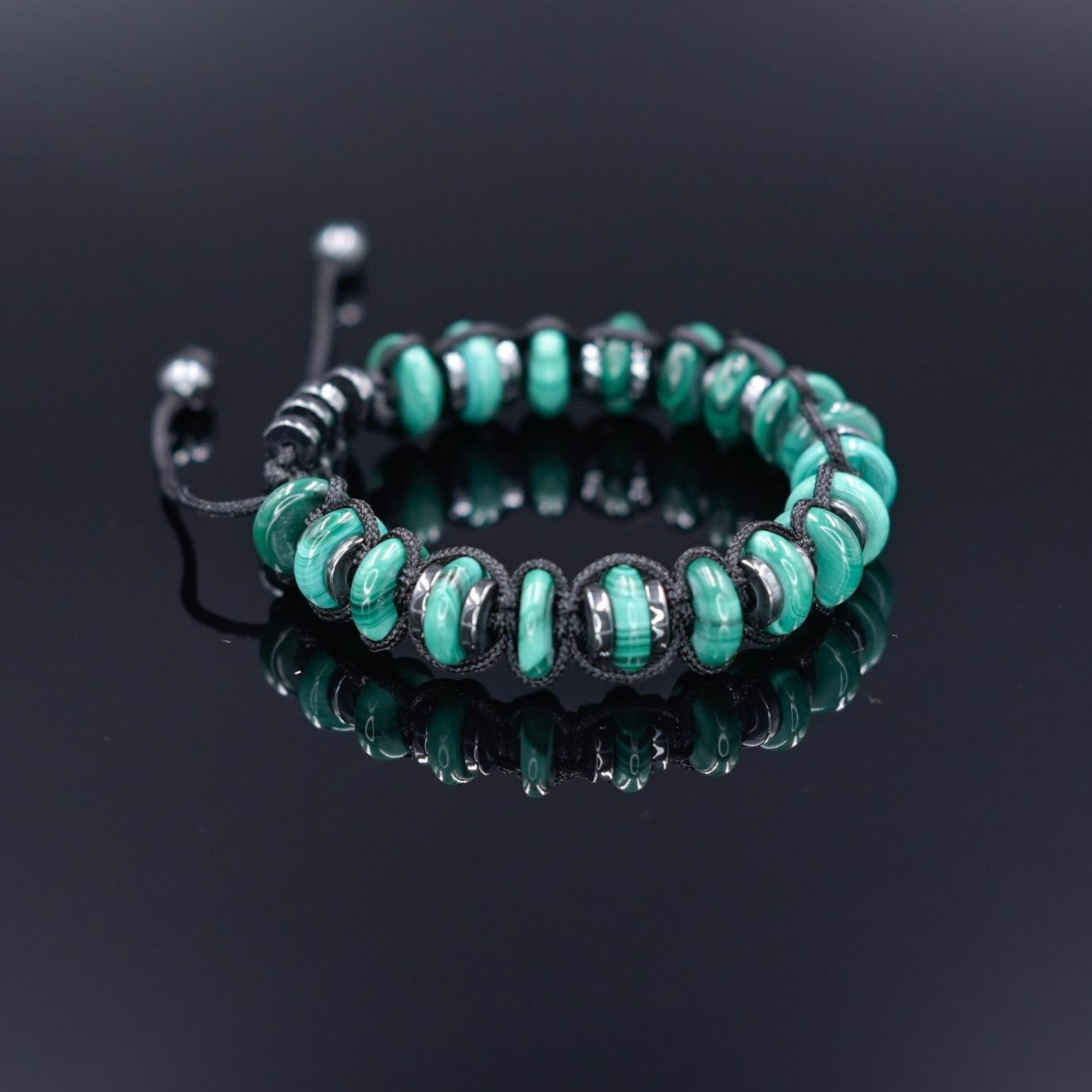 Malachite Bracelet Men, Gemstone Hematite Bracelet, Braided Adjustable Bracelet, Gift for Men, Christmas Gift, Green Stone Bead Bracelet - Shamballa Bracelet - Birthstone Bracelet - Gemstone Bracelet Men - Chakra Bracelet
