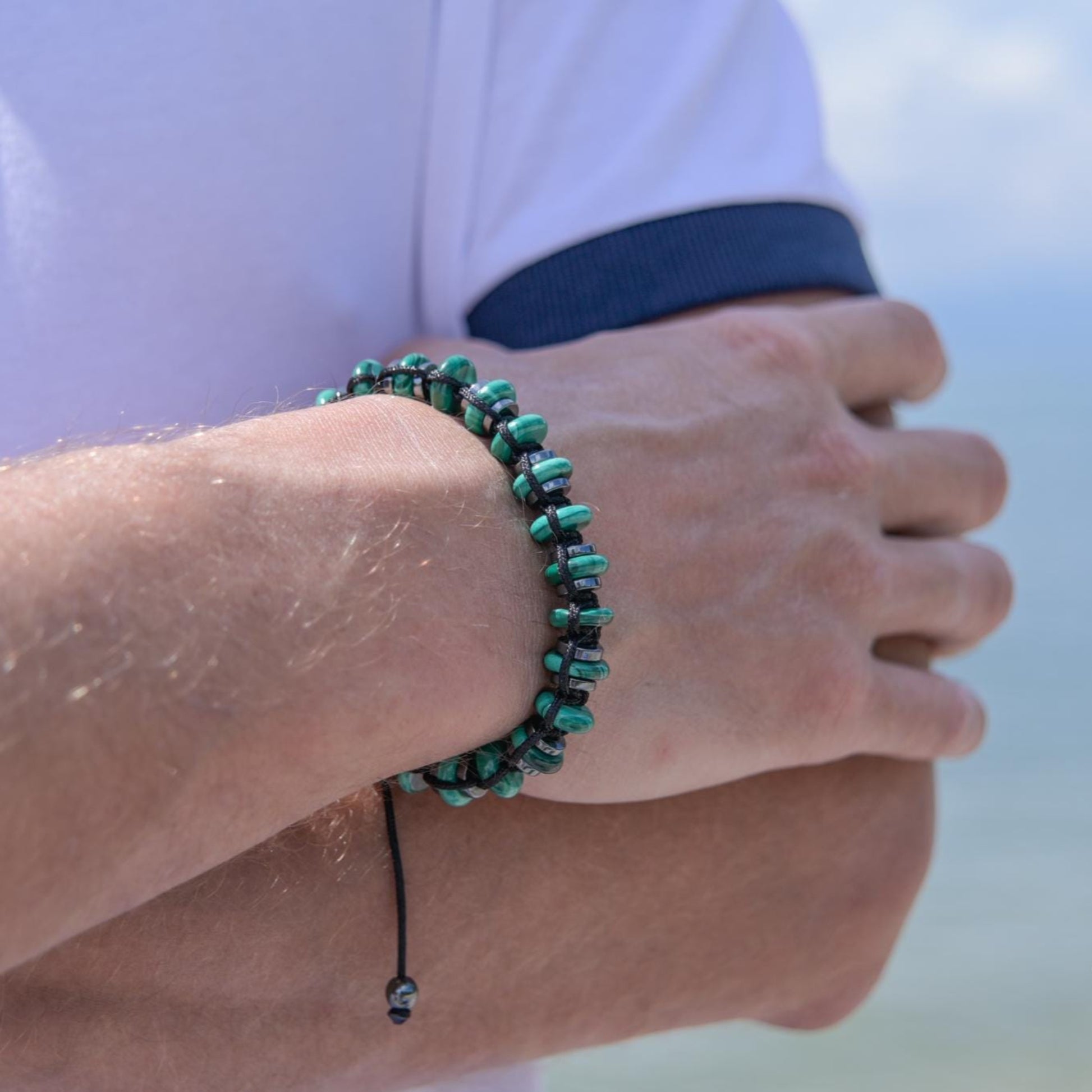 Malachite Bracelet Men, Gemstone Hematite Bracelet, Braided Adjustable Bracelet, Gift for Men, Christmas Gift, Green Stone Bead Bracelet - Shamballa Bracelet - Birthstone Bracelet - Gemstone Bracelet Men - Chakra Bracelet