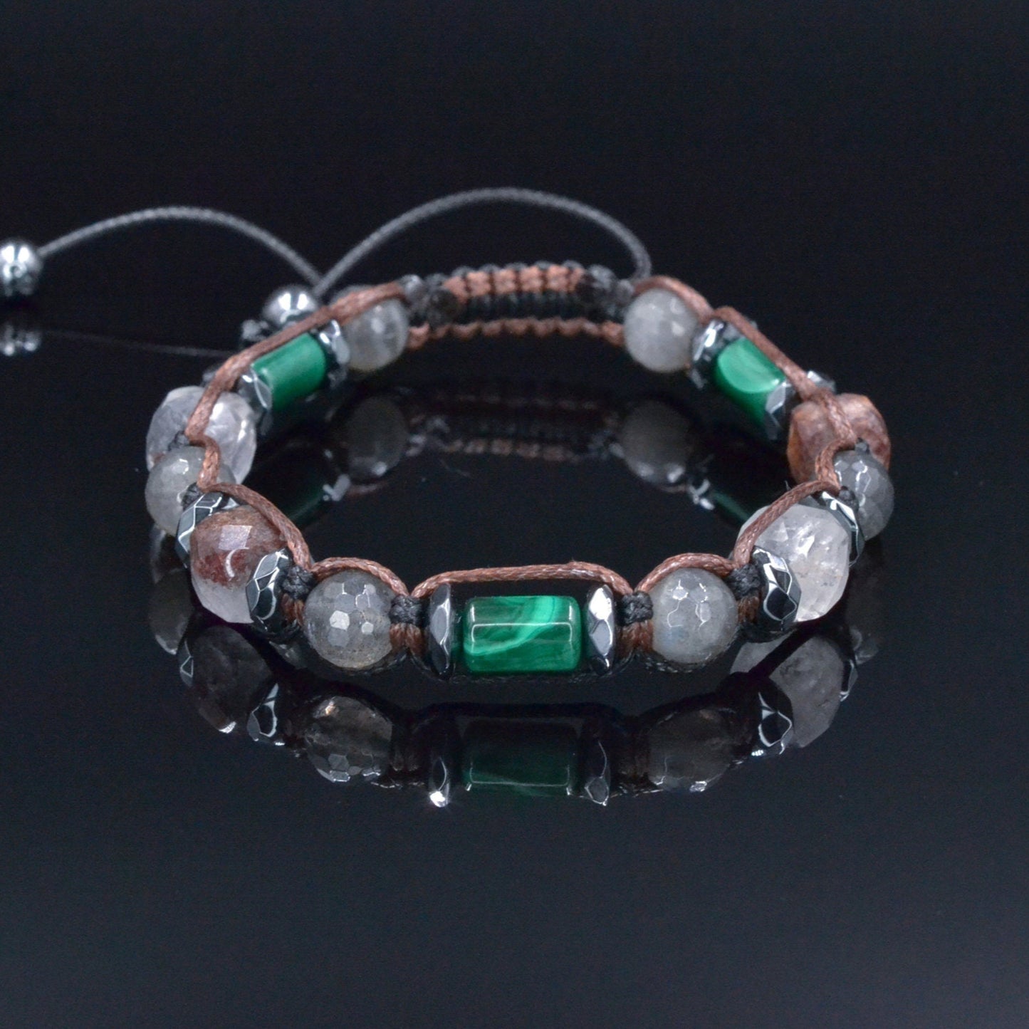 Men's Malachite Bracelet, Phantom Quartz Labradorite Hematite Crystal Beads Bracelet, Adjustable Macrame Braided Bracelet, Gift for Men  - Shamballa Bracelet - Mantra Bracelet  -  Birthstone Bracelet - Gemstone Bracelet Men - Chakra Bracelet - Macrame Bracelet - Healing Bracelet - Valinde