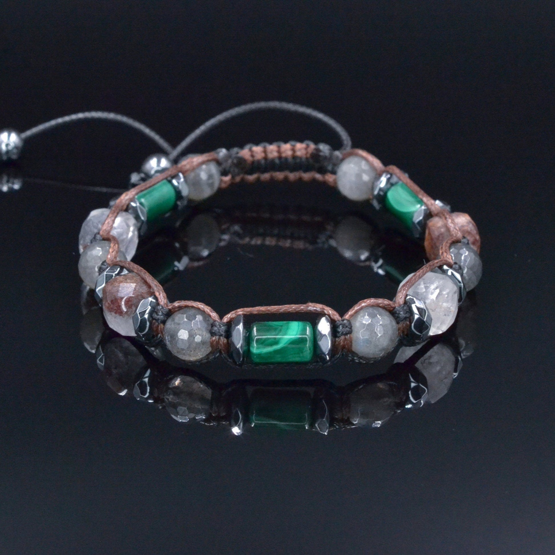 Men's Malachite Bracelet, Phantom Quartz Labradorite Hematite Crystal Beads Bracelet, Adjustable Macrame Braided Bracelet, Gift for Men  - Shamballa Bracelet - Mantra Bracelet  -  Birthstone Bracelet - Gemstone Bracelet Men - Chakra Bracelet - Macrame Bracelet - Healing Bracelet - Valinde