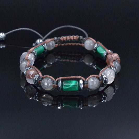 Men's Malachite Bracelet, Phantom Quartz Labradorite Hematite Crystal Beads Bracelet, Adjustable Macrame Braided Bracelet, Gift for Men  - Shamballa Bracelet - Mantra Bracelet  -  Birthstone Bracelet - Gemstone Bracelet Men - Chakra Bracelet - Macrame Bracelet - Healing Bracelet - Valinde