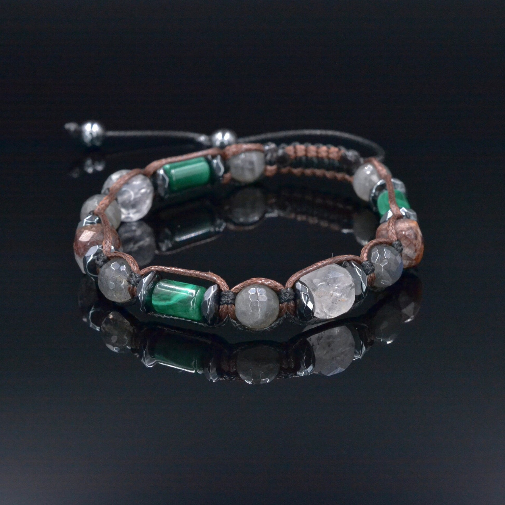 Men's Malachite Bracelet, Phantom Quartz Labradorite Hematite Crystal Beads Bracelet, Adjustable Macrame Braided Bracelet, Gift for Men  - Shamballa Bracelet - Mantra Bracelet  -  Birthstone Bracelet - Gemstone Bracelet Men - Chakra Bracelet - Macrame Bracelet - Healing Bracelet - Valinde
