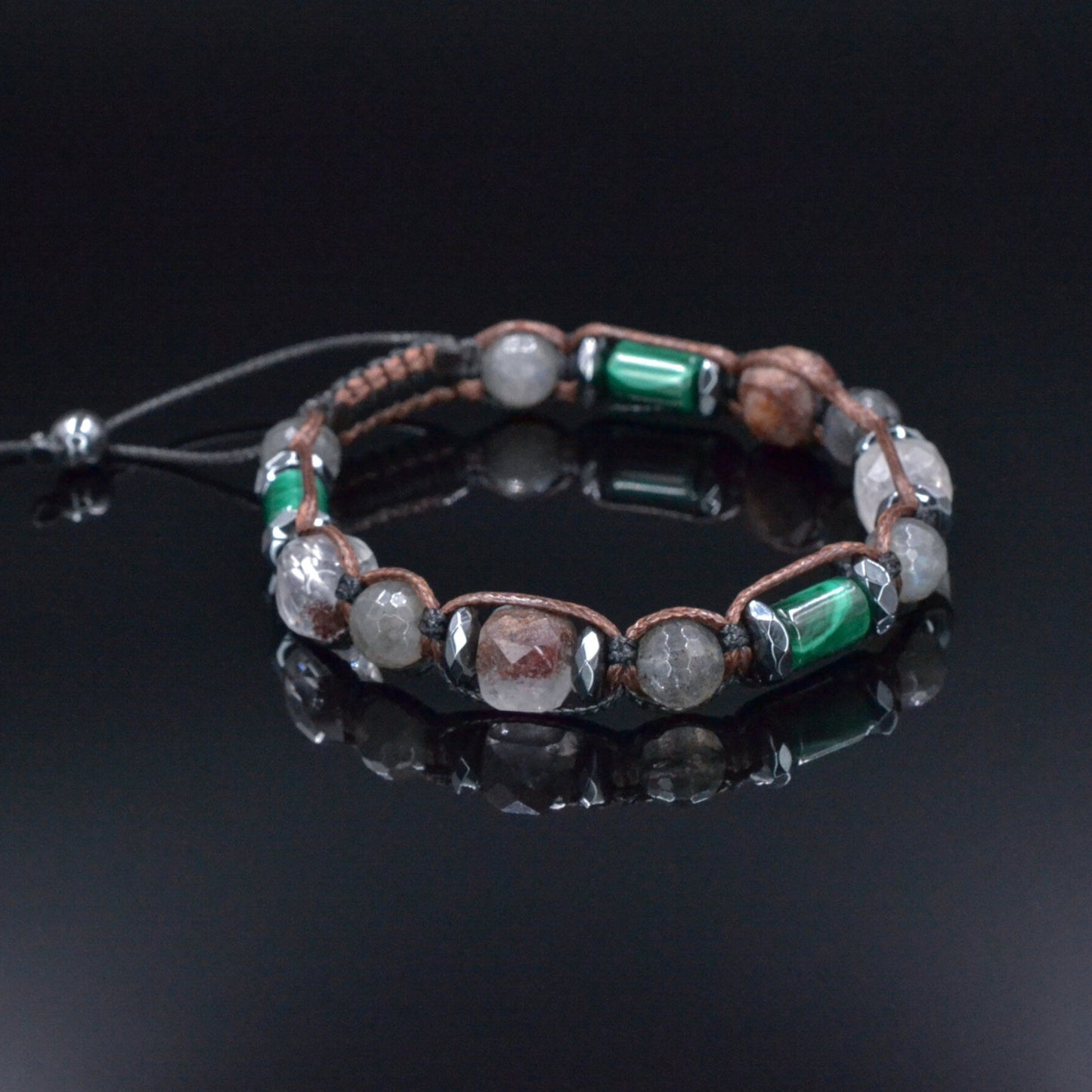 Men's Malachite Bracelet, Phantom Quartz Labradorite Hematite Crystal Beads Bracelet, Adjustable Macrame Braided Bracelet, Gift for Men  - Shamballa Bracelet - Mantra Bracelet  -  Birthstone Bracelet - Gemstone Bracelet Men - Chakra Bracelet - Macrame Bracelet - Healing Bracelet - Valinde
