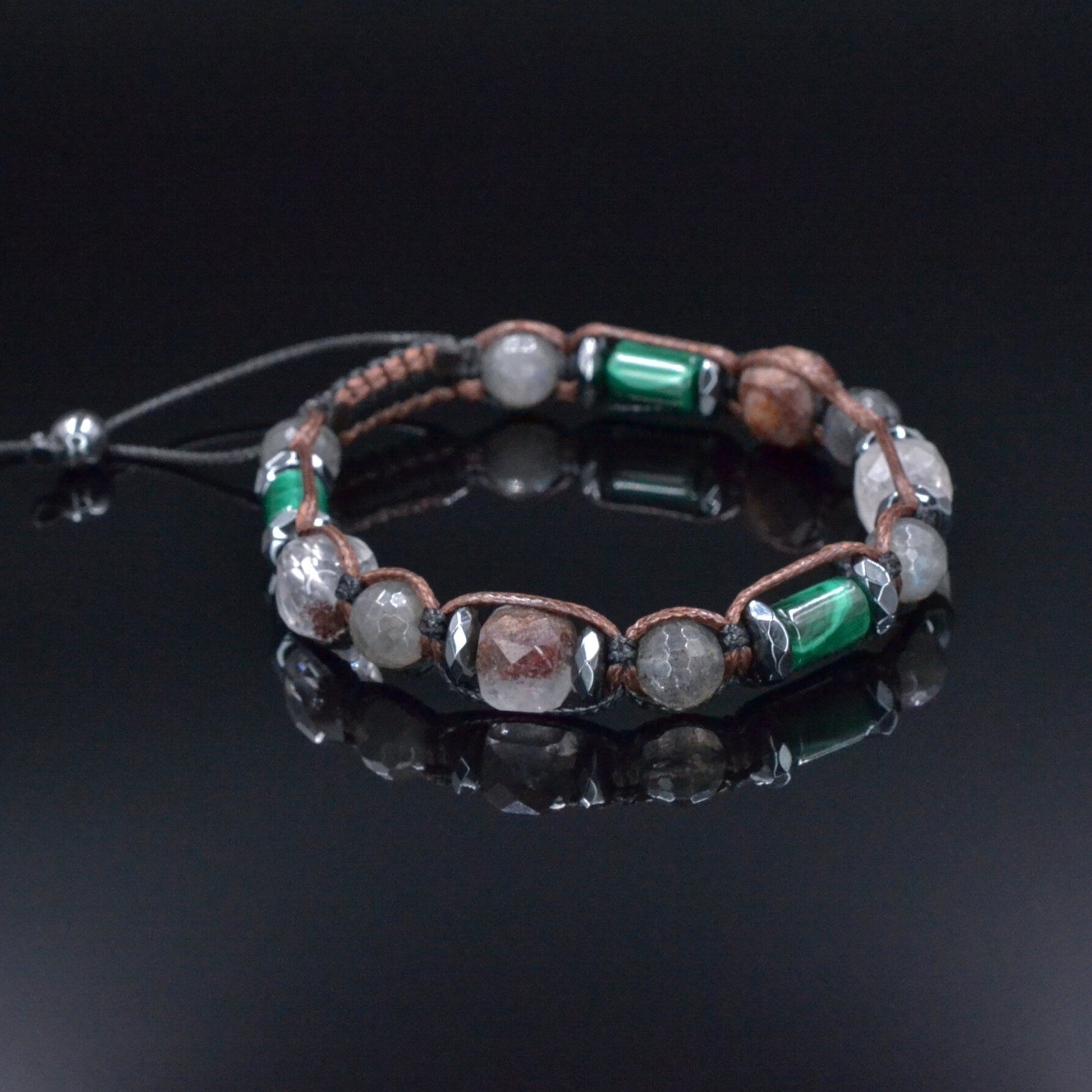 Men's Malachite Bracelet, Phantom Quartz Labradorite Hematite Crystal Beads Bracelet, Adjustable Macrame Braided Bracelet, Gift for Men  - Shamballa Bracelet - Mantra Bracelet  -  Birthstone Bracelet - Gemstone Bracelet Men - Chakra Bracelet - Macrame Bracelet - Healing Bracelet - Valinde

