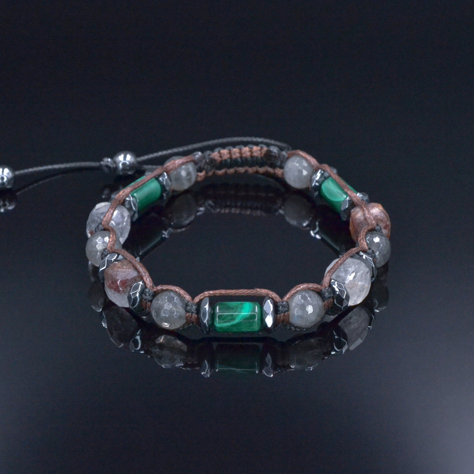 Men's Malachite Bracelet, Phantom Quartz Labradorite Hematite Crystal Beads Bracelet, Adjustable Macrame Braided Bracelet, Gift for Men  - Shamballa Bracelet - Mantra Bracelet  -  Birthstone Bracelet - Gemstone Bracelet Men - Chakra Bracelet - Macrame Bracelet - Healing Bracelet - Valinde
