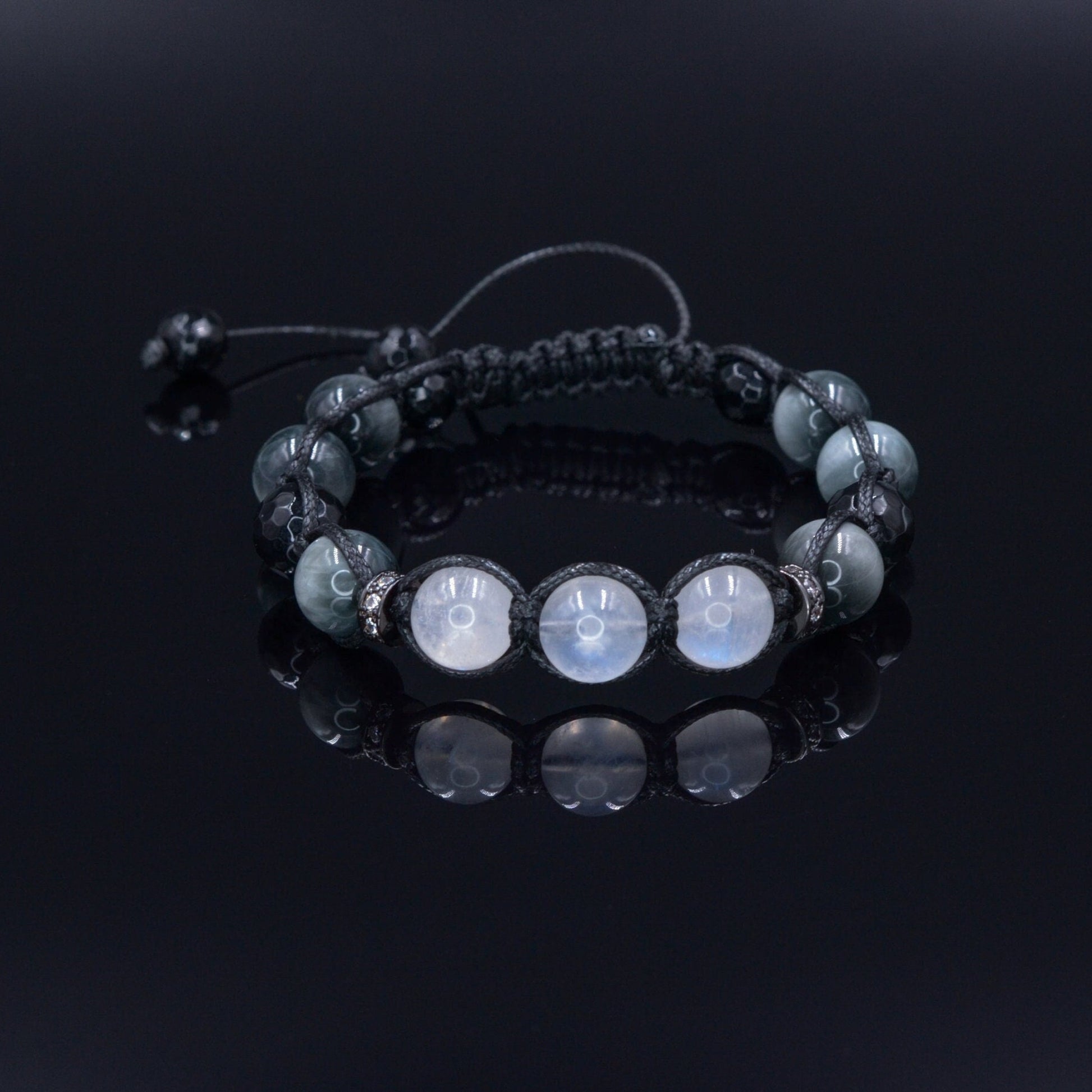 Moonstone Bracelet Men - Hawk's Eye and Agate Crystal Bracelet - Gift for Men - Stone Adjustable Macrame Bracelet - Father's Day Gift - Healing Bracelet  - Birthstone Bracelet - Gemstone Bracelet Men