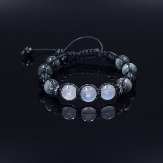 Moonstone Bracelet Men - Hawk's Eye and Agate Crystal Bracelet - Gift for Men - Stone Adjustable Macrame Bracelet - Father's Day Gift - Healing Bracelet  - Birthstone Bracelet - Gemstone Bracelet Men